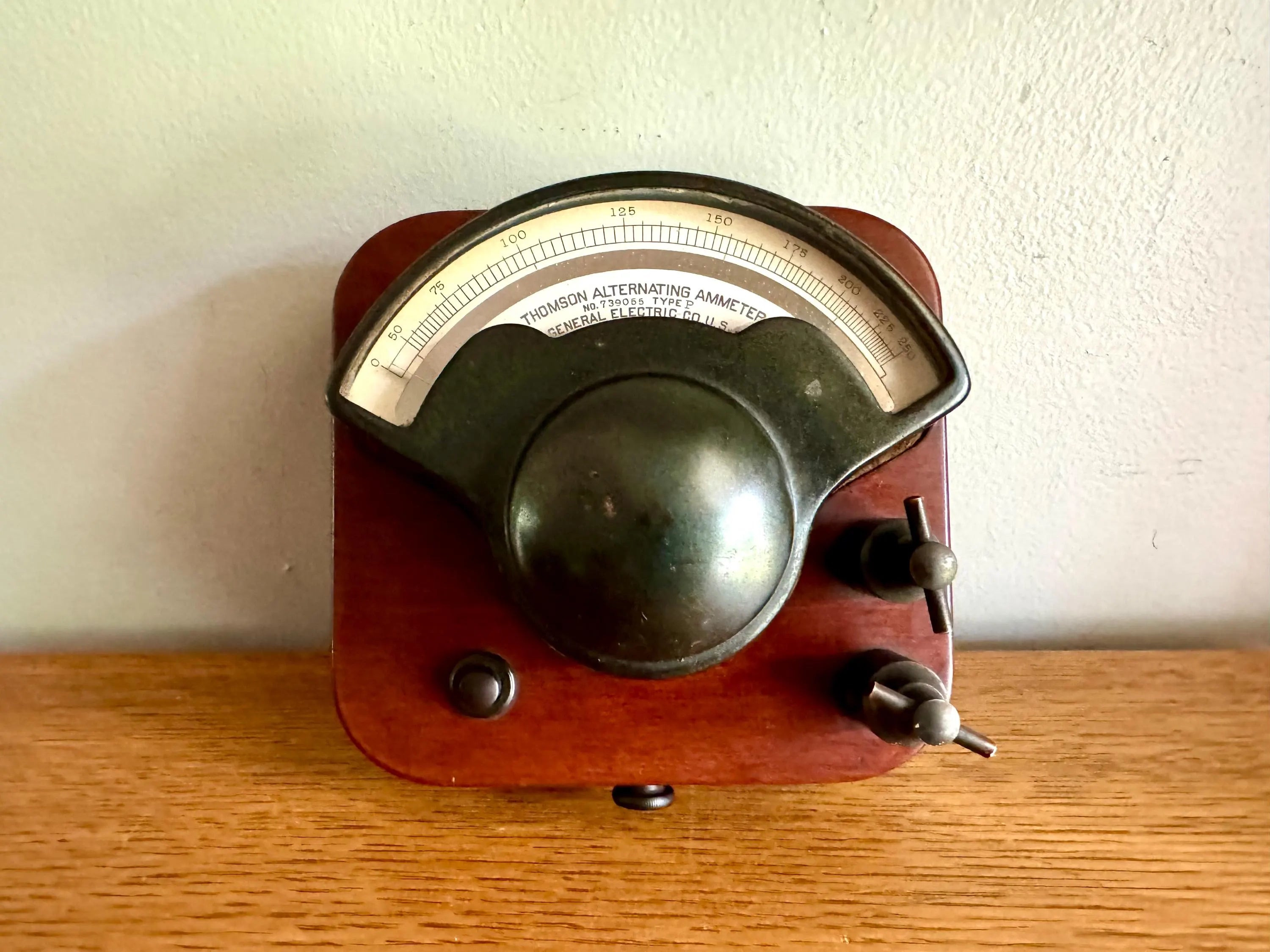 Antique Thomson Alternating Ammeter | General Electric Amp Gauge | Wooden Type P Thomson Alternating Ammeter | Vintage Electric Meter