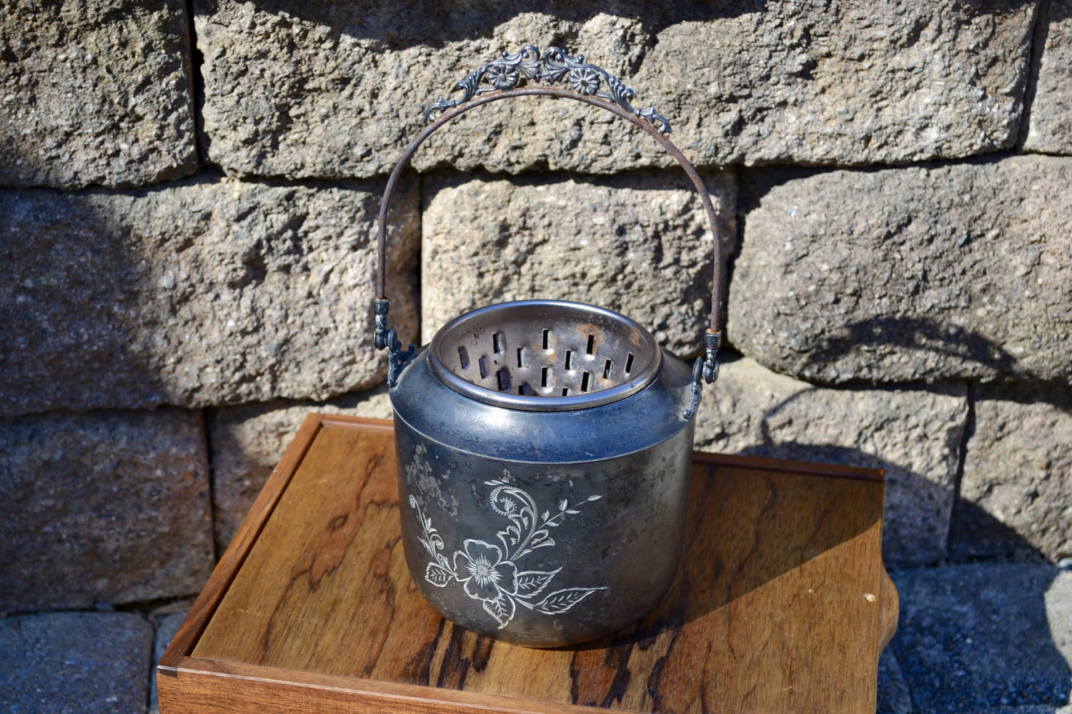 New Amsterdam Silver Co. Quadruple Plated Canister | Quadruple Silver Plated Bucket | Floral Etched Silver Sugar Bowl 1800's Silver Plated