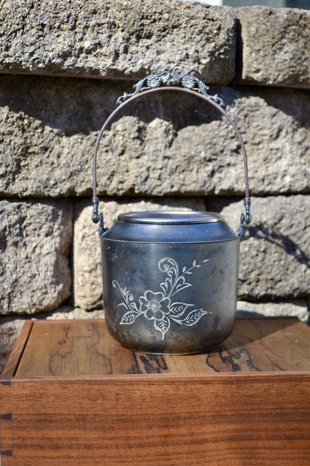 New Amsterdam Silver Co. Quadruple Plated Canister | Quadruple Silver Plated Bucket | Floral Etched Silver Sugar Bowl 1800's Silver Plated