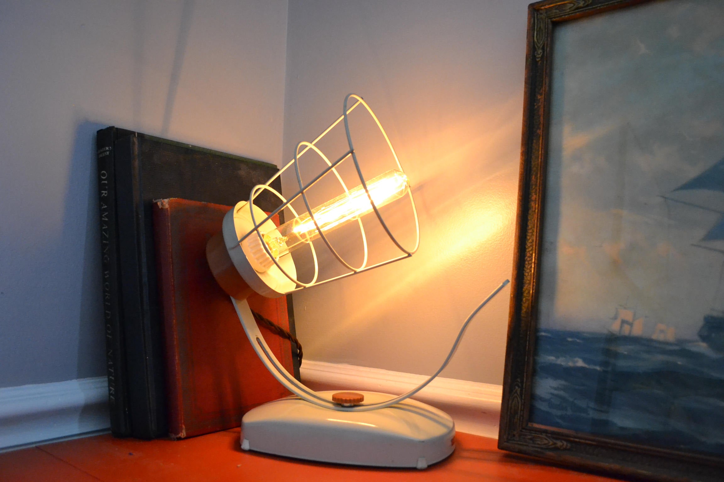 Repurpose Vintage Heat Lamp | Mid Century Industrial Wall Sconce | Rustic Desk Lamp | Retro Industrial Accent Lamp | Reclaimed Lighting