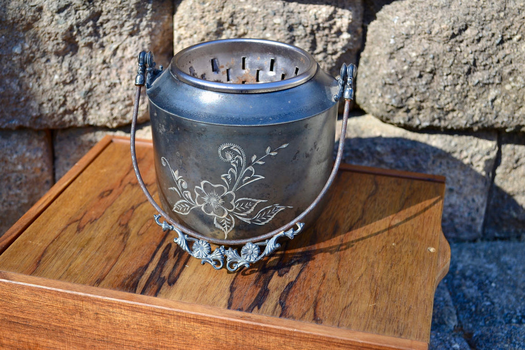 New Amsterdam Silver Co. Quadruple Plated Canister | Quadruple Silver Plated Bucket | Floral Etched Silver Sugar Bowl 1800's Silver Plated