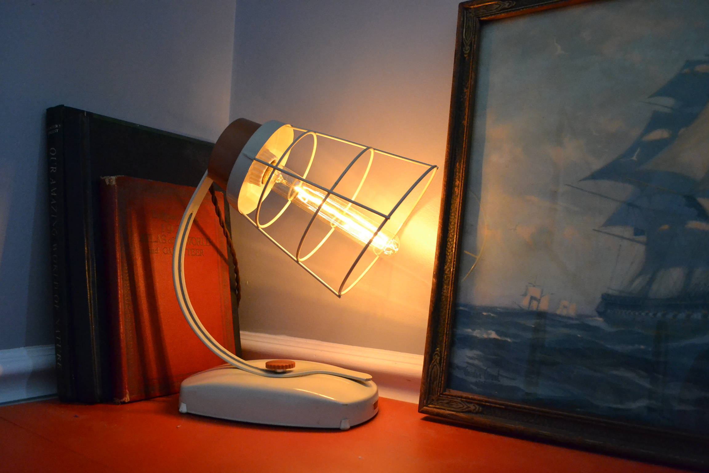 Repurpose Vintage Heat Lamp | Mid Century Industrial Wall Sconce | Rustic Desk Lamp | Retro Industrial Accent Lamp | Reclaimed Lighting