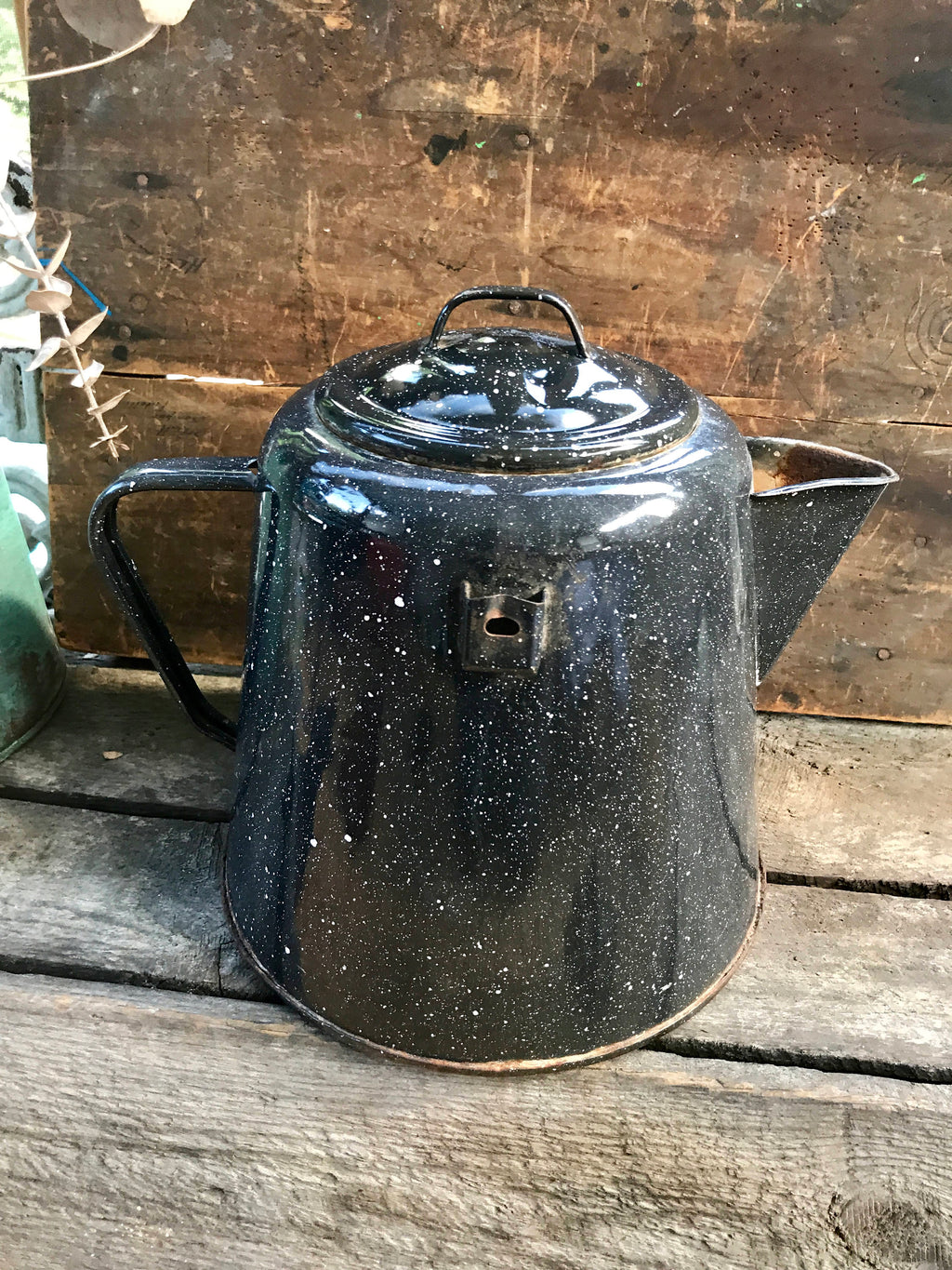 Rustic Graniteware Coffee Pot Planter | Vtg Rustic Plant Holder | Rustic Decor | Farmhouse Decor | Enamelware Planter | Western Decor