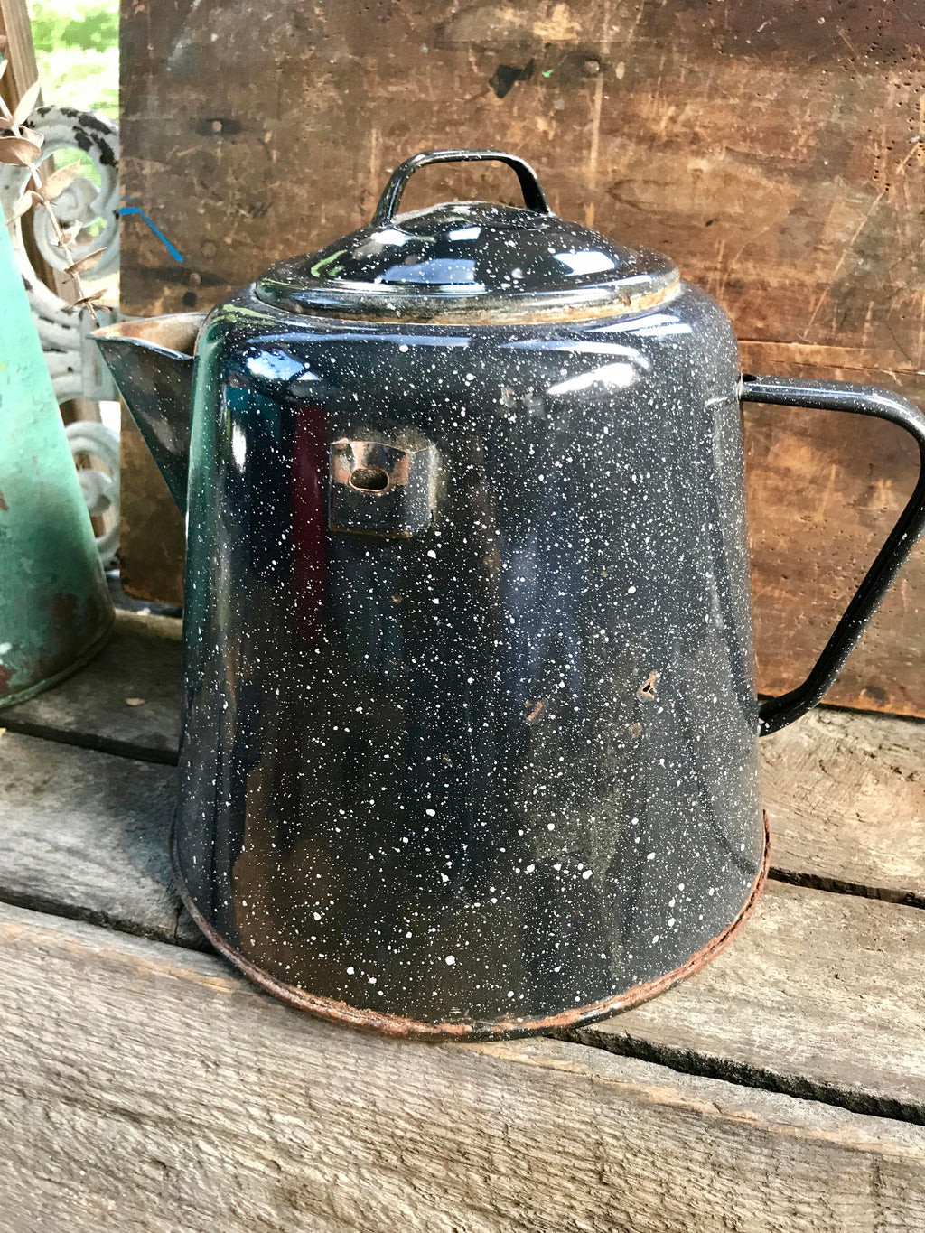 Rustic Graniteware Coffee Pot Planter | Vtg Rustic Plant Holder | Rustic Decor | Farmhouse Decor | Enamelware Planter | Western Decor
