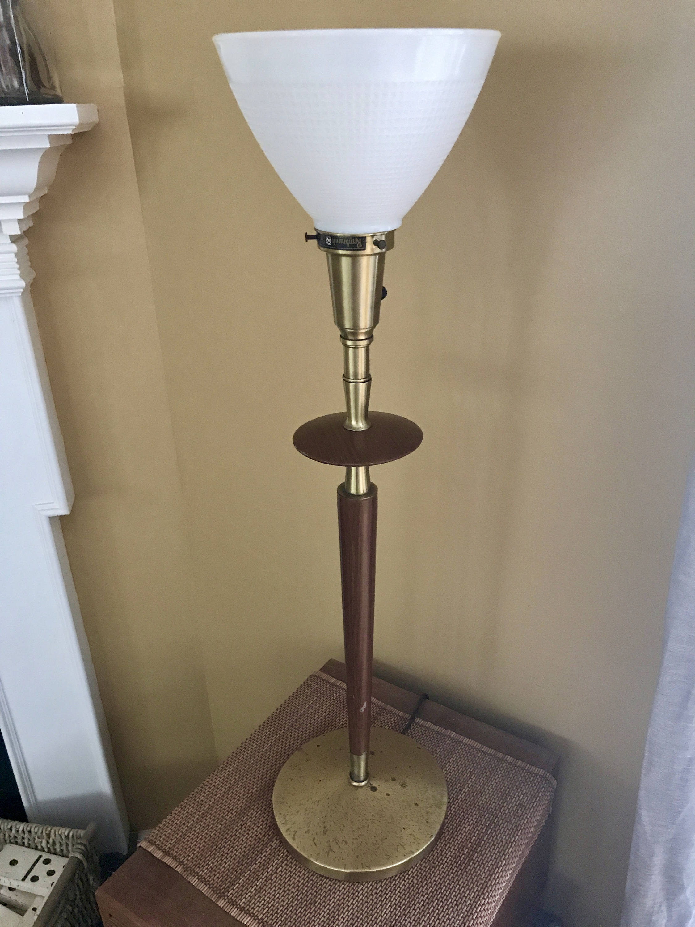 Mid Century Torchiere Lamp By Rembrandt | Rembrandt Modern Lamp | Brass Torchiere Lamp with Milk Glass Shade | Rembrandt Retro Table Lamp
