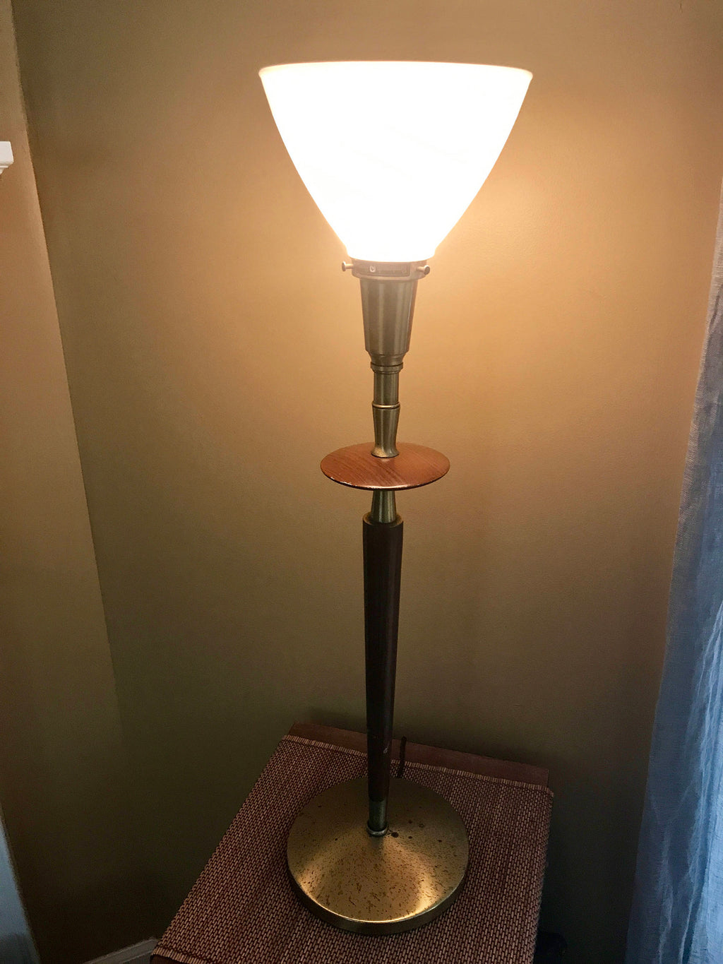 Mid Century Torchiere Lamp By Rembrandt | Rembrandt Modern Lamp | Brass Torchiere Lamp with Milk Glass Shade | Rembrandt Retro Table Lamp