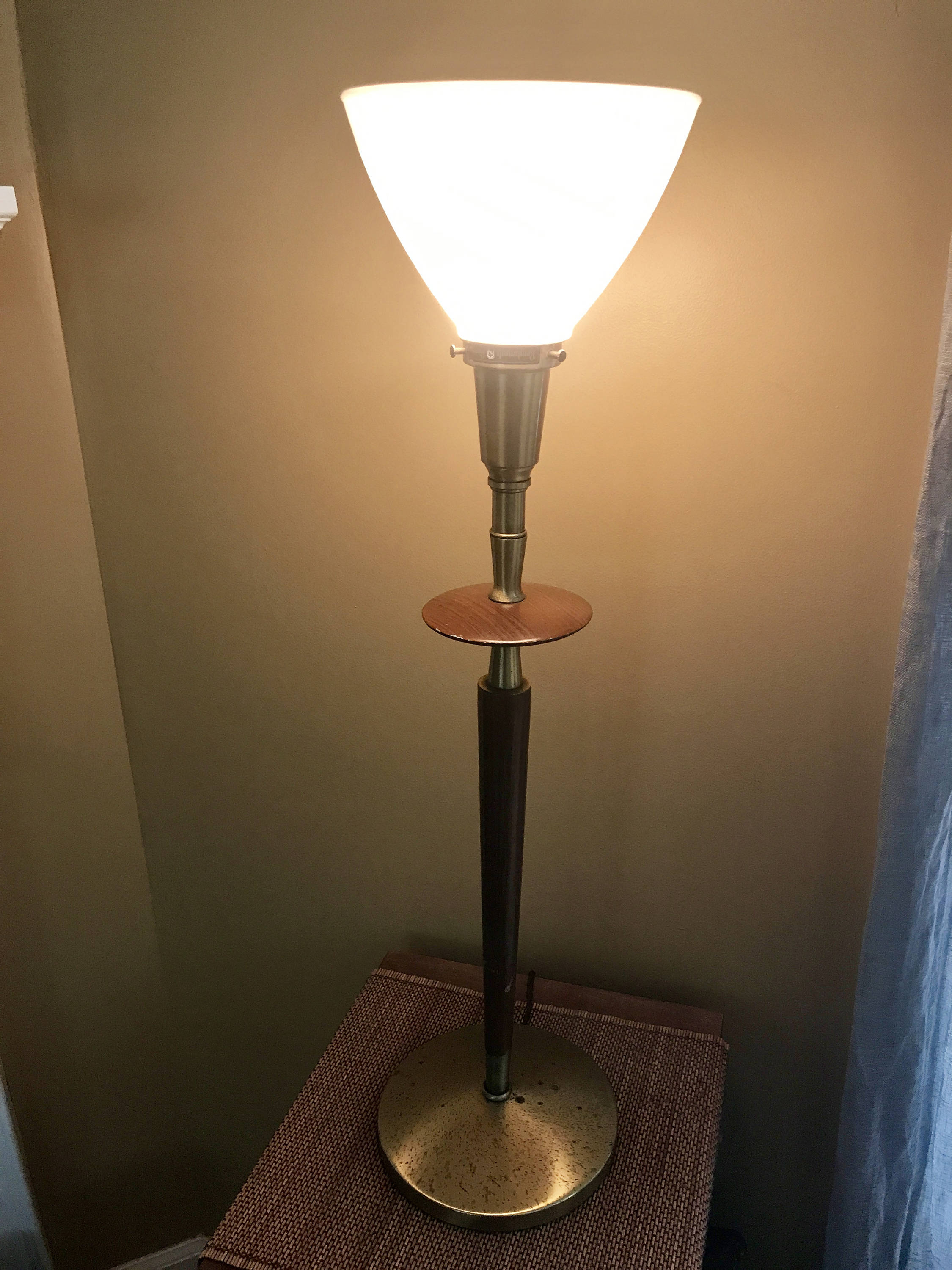 Mid Century Torchiere Lamp By Rembrandt | Rembrandt Modern Lamp | Brass Torchiere Lamp with Milk Glass Shade | Rembrandt Retro Table Lamp