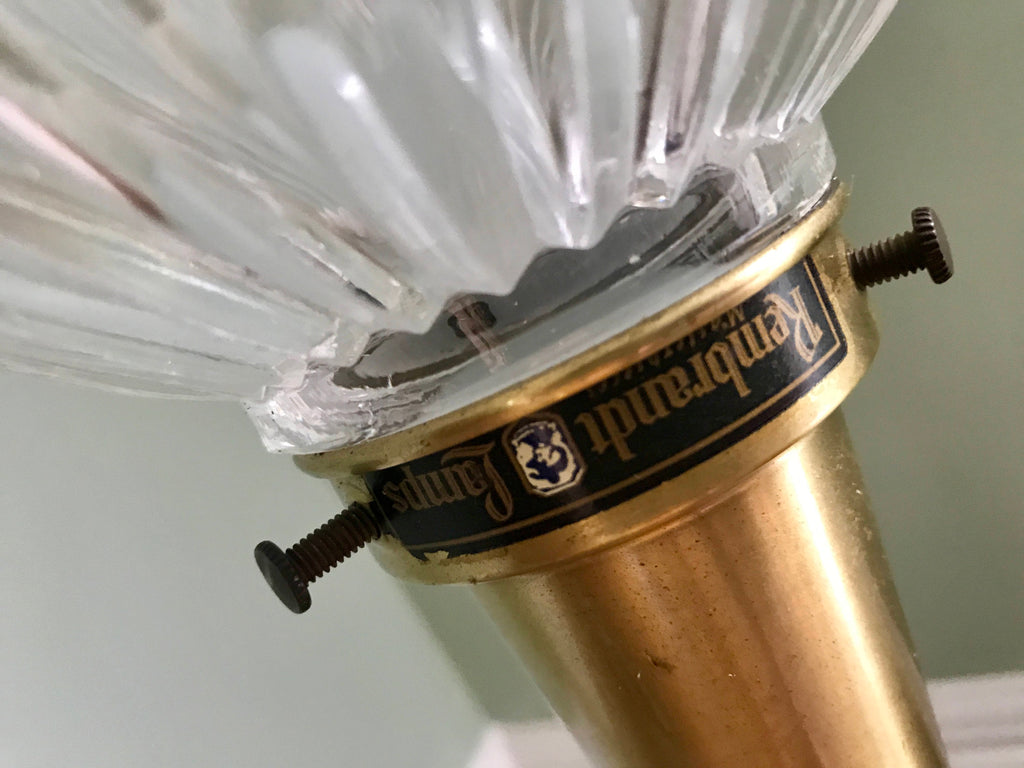 Mid Century Torchiere Lamp By Rembrandt | Rembrandt Modern Lamp | Brass Torchiere Lamp with Milk Glass Shade | Rembrandt Retro Table Lamp