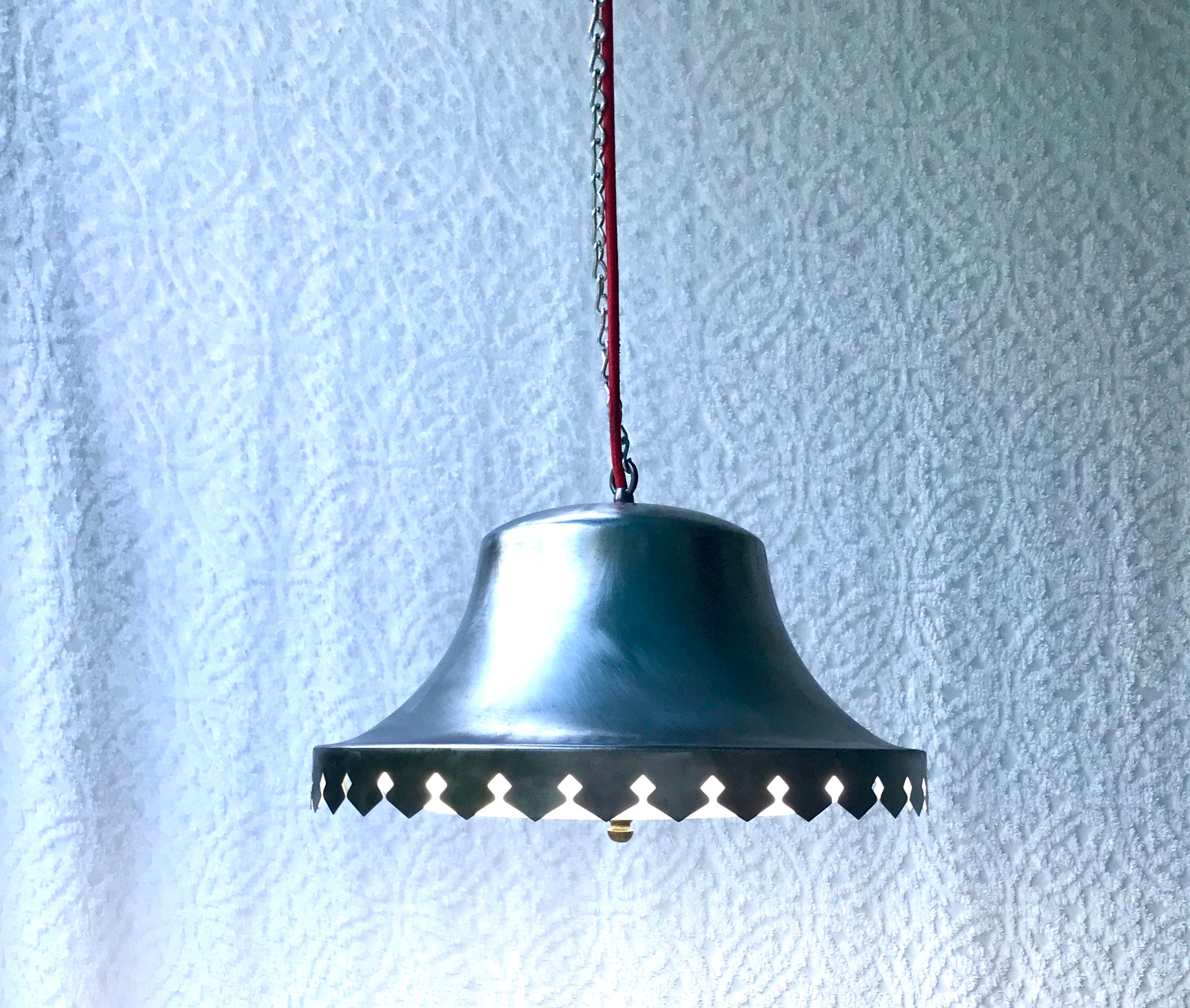 Mid Century Modern Pendant Lamp | Raw Metal Pendant Light | Metal Upcycled Swag Lamp | Industrial Chandelier | Steampunk Style Pendant Light