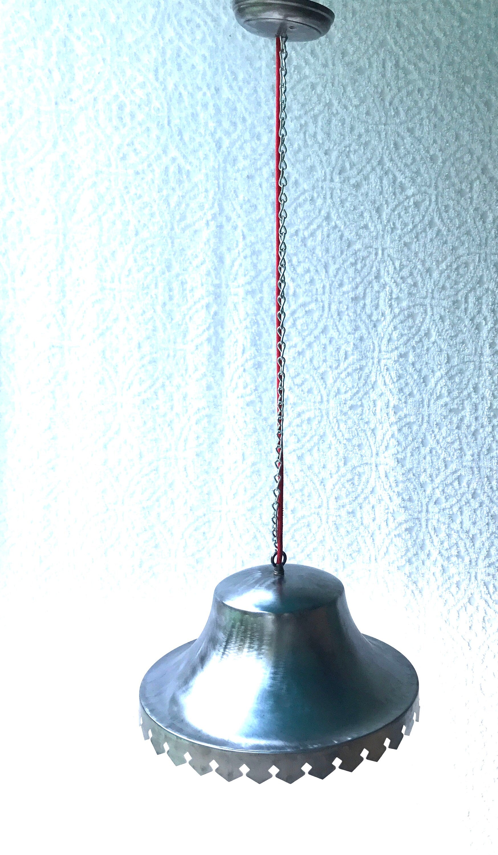 Mid Century Modern Pendant Lamp | Raw Metal Pendant Light | Metal Upcycled Swag Lamp | Industrial Chandelier | Steampunk Style Pendant Light