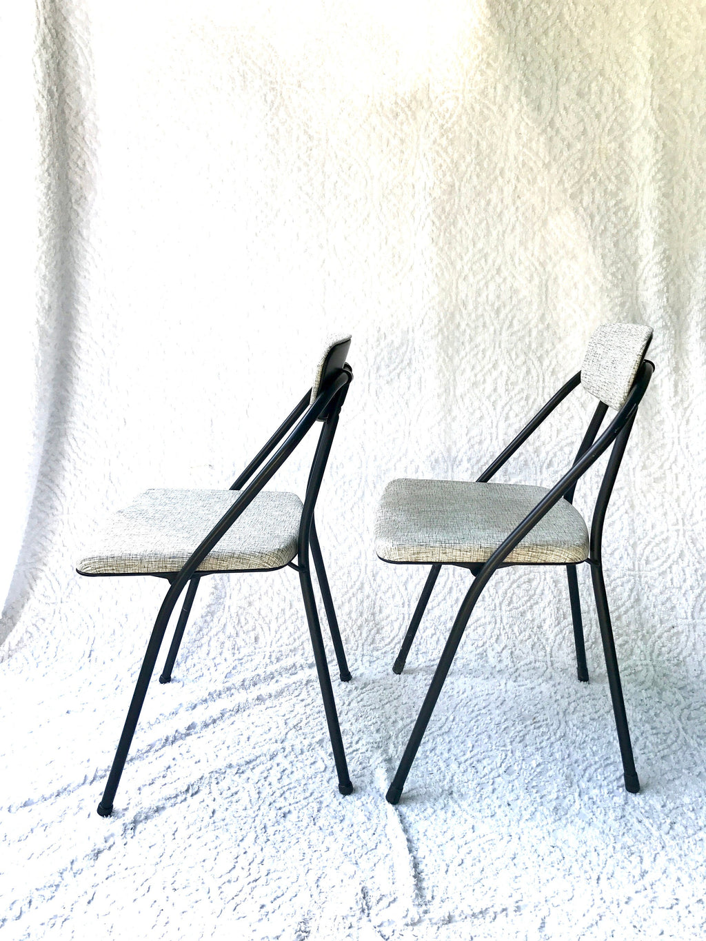 Pair of Hamilton Cosco Folding Chairs | Cosco Stylaire Padded Metal Folding Chairs |Matching Industrial Folding Chairs | Mid Century Atomic