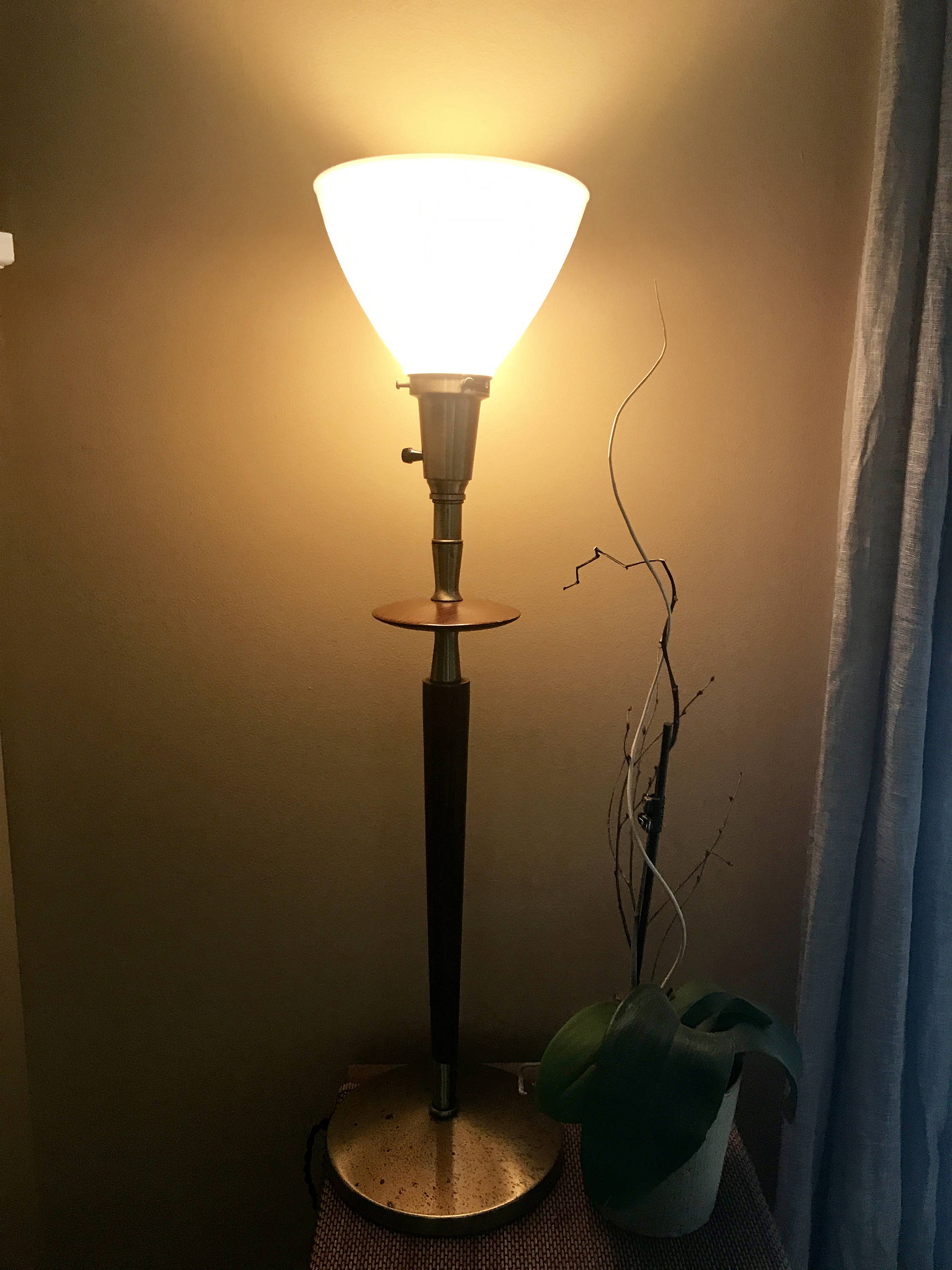 Mid Century Torchiere Lamp By Rembrandt | Rembrandt Modern Lamp | Brass Torchiere Lamp with Milk Glass Shade | Rembrandt Retro Table Lamp