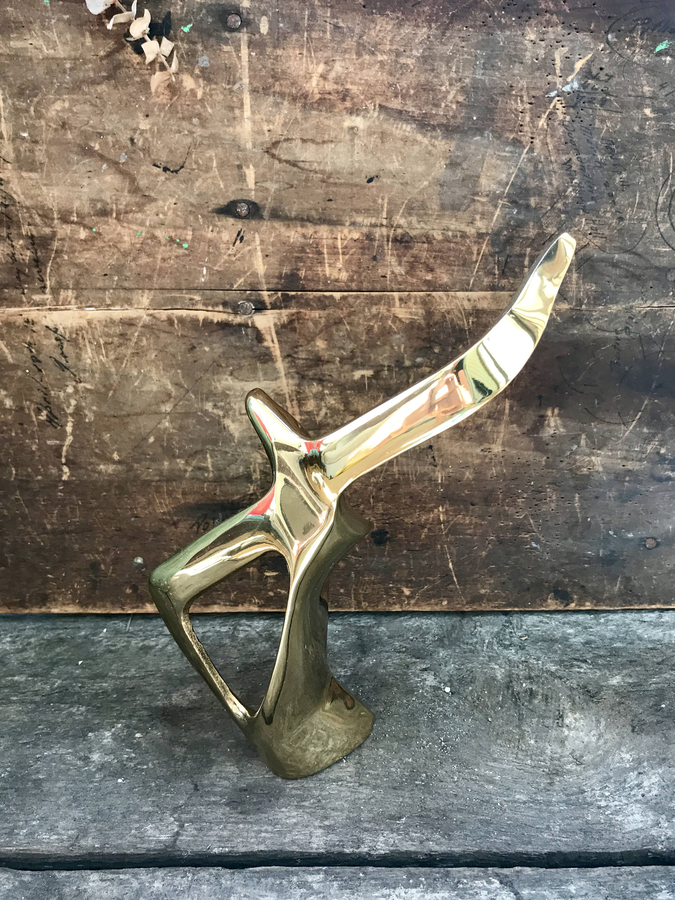 Vintage Brass Seagull Sculpture | Solid Brass Bird Art | Large Solid Brass Mid Century Decor | Modern Brass Abstract Art | Beach House decor