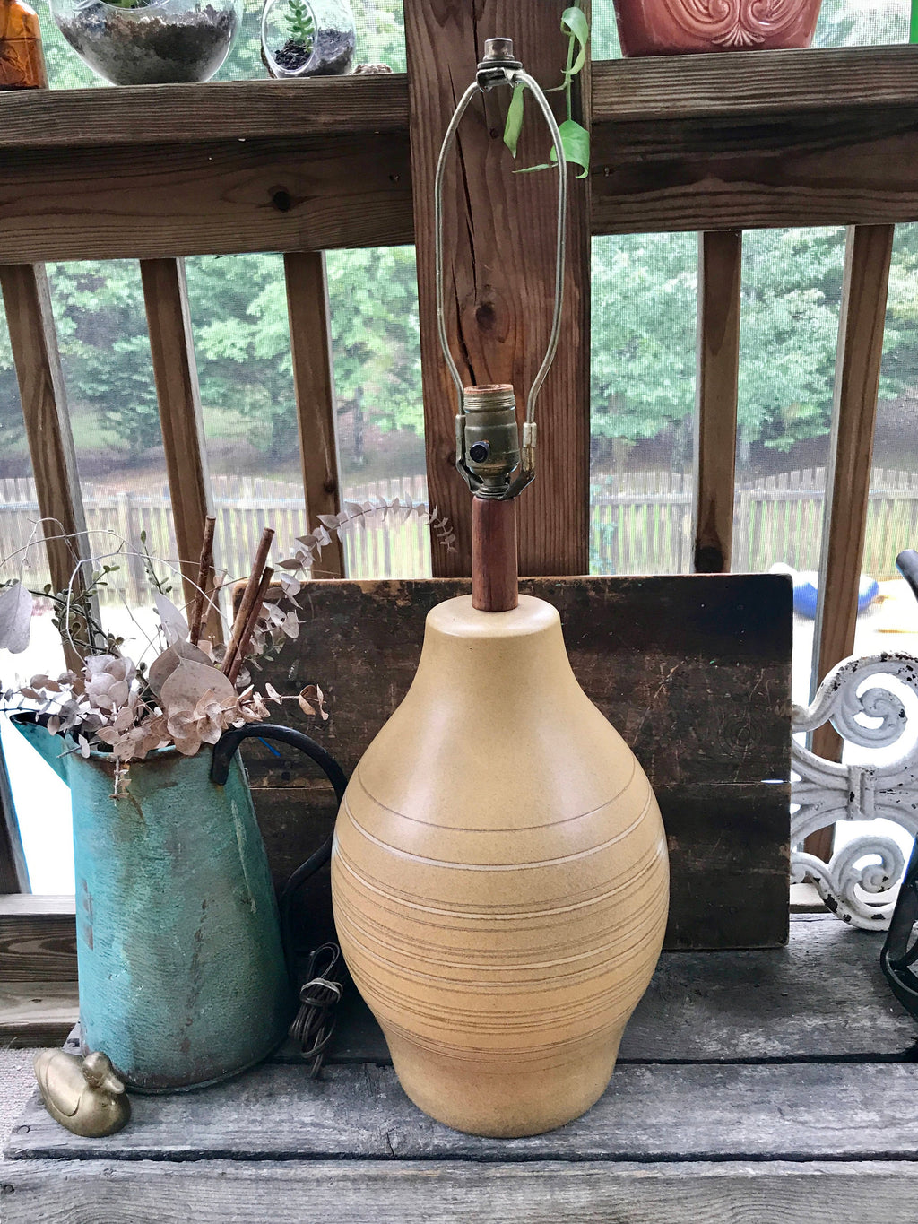 Mid Century Martz Marshall Studios Lamp | Martz Pottery Modern Lamp | Signed Martz Ceramic and Teak Table Lamp | MCM Lamp. 1960s Decor