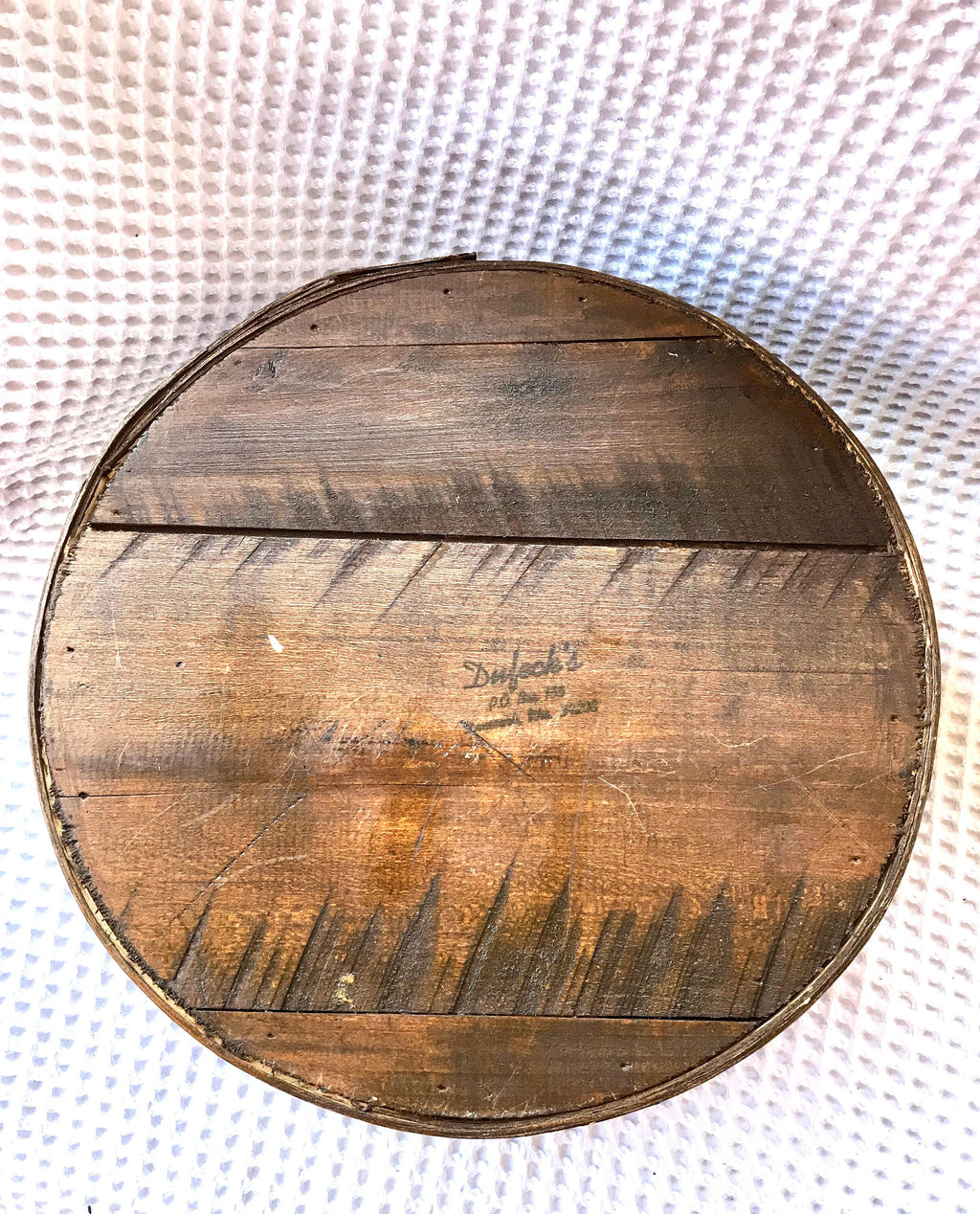 Vtg Dufeck's Cheese Box | Round Wooden Cheese Container | Sewing Box | Wooden Storage Box | Lined Cheese Box | Painted Cheese Box