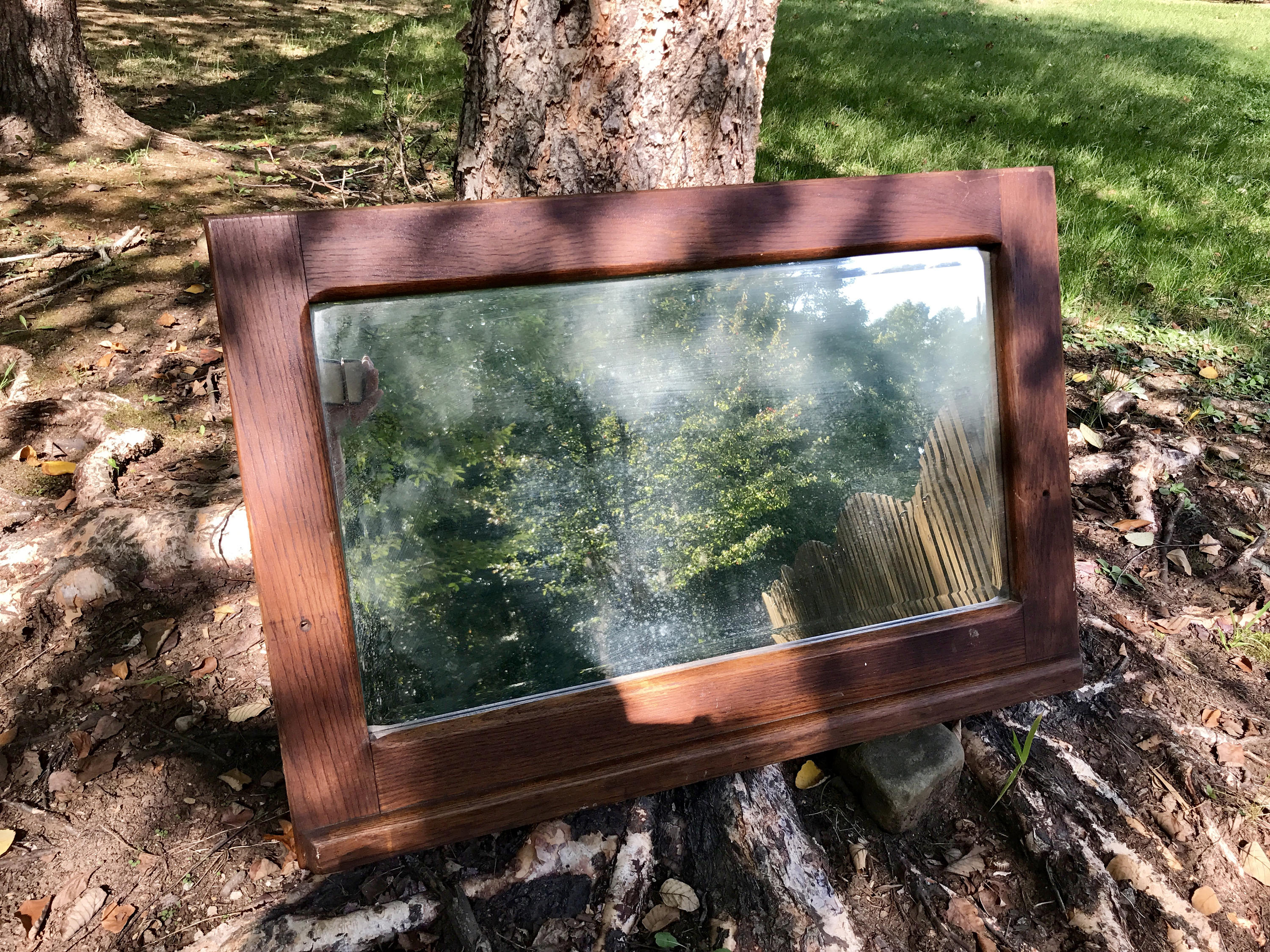 Antique Wood Framed Mirror | Patina Beveled Mirror | Distressed Wood Frame Mirror | Farmhouse decor | Hanging Framed Mirror | Mantel Mirror