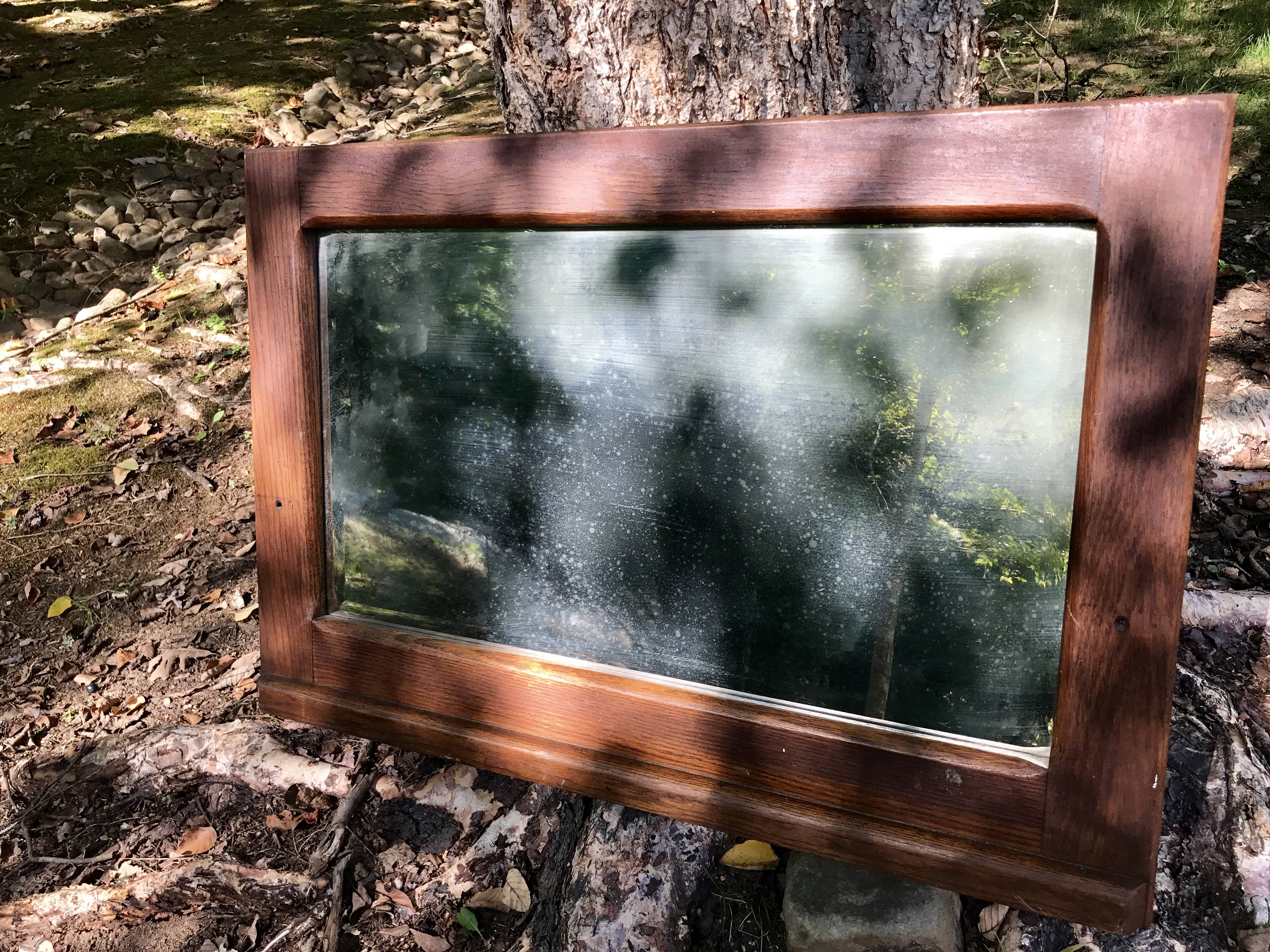 Antique Wood Framed Mirror | Patina Beveled Mirror | Distressed Wood Frame Mirror | Farmhouse decor | Hanging Framed Mirror | Mantel Mirror