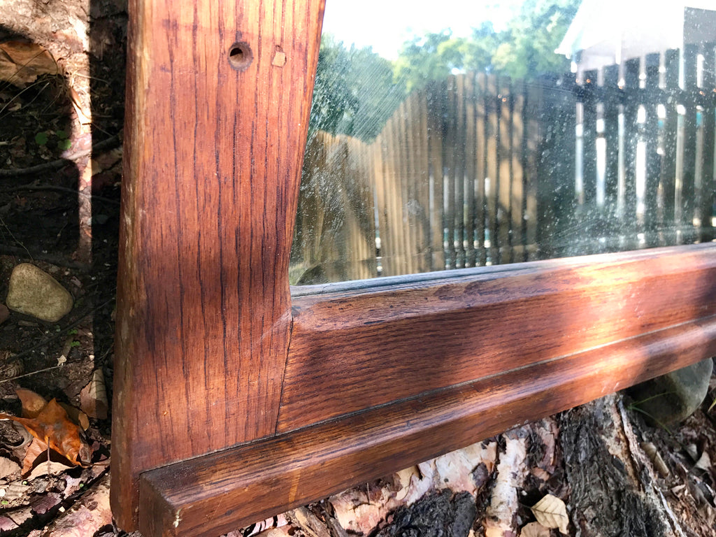 Antique Wood Framed Mirror | Patina Beveled Mirror | Distressed Wood Frame Mirror | Farmhouse decor | Hanging Framed Mirror | Mantel Mirror