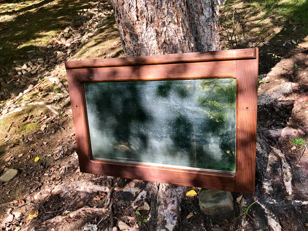 Antique Wood Framed Mirror | Patina Beveled Mirror | Distressed Wood Frame Mirror | Farmhouse decor | Hanging Framed Mirror | Mantel Mirror