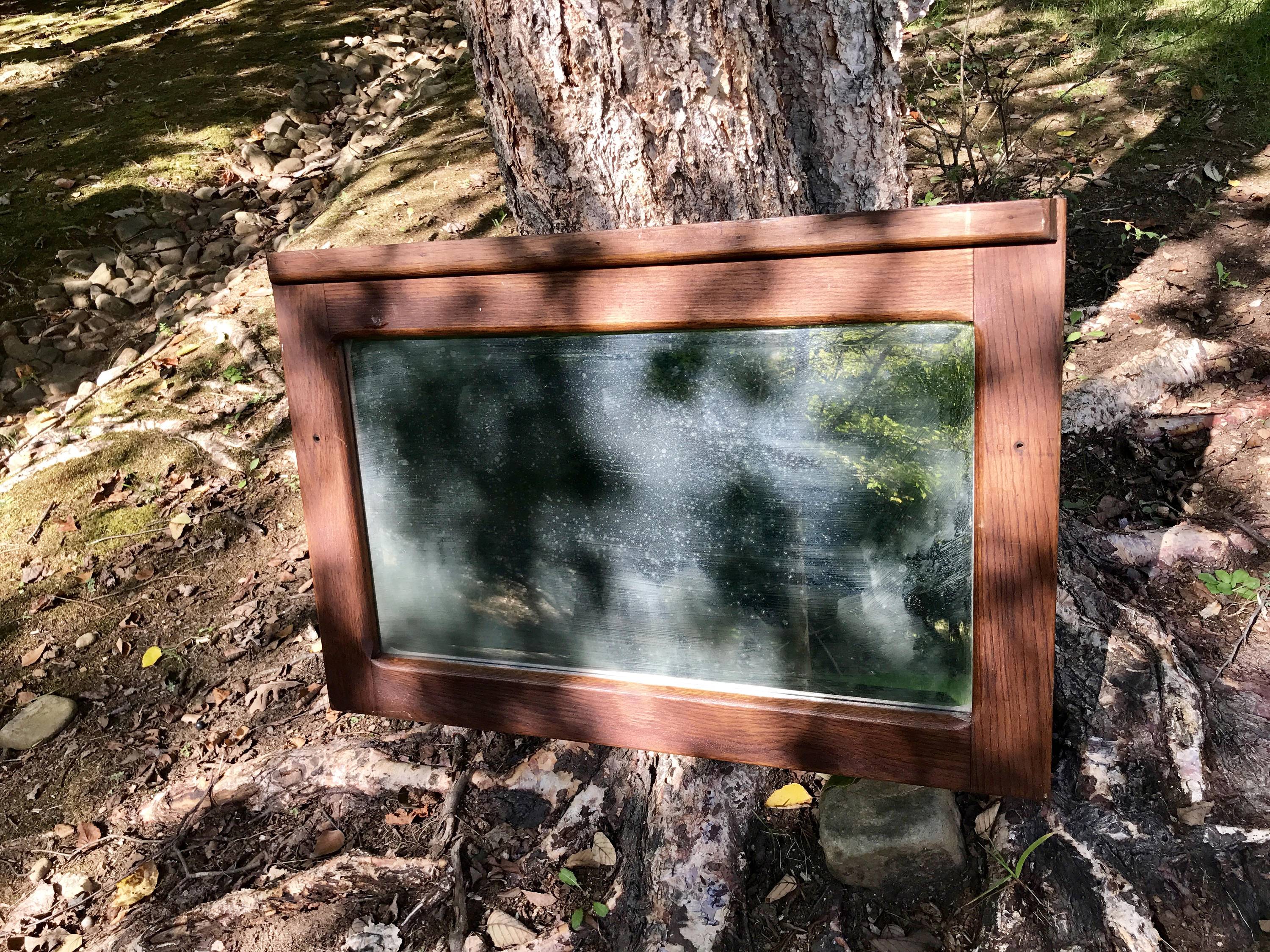 Antique Wood Framed Mirror | Patina Beveled Mirror | Distressed Wood Frame Mirror | Farmhouse decor | Hanging Framed Mirror | Mantel Mirror
