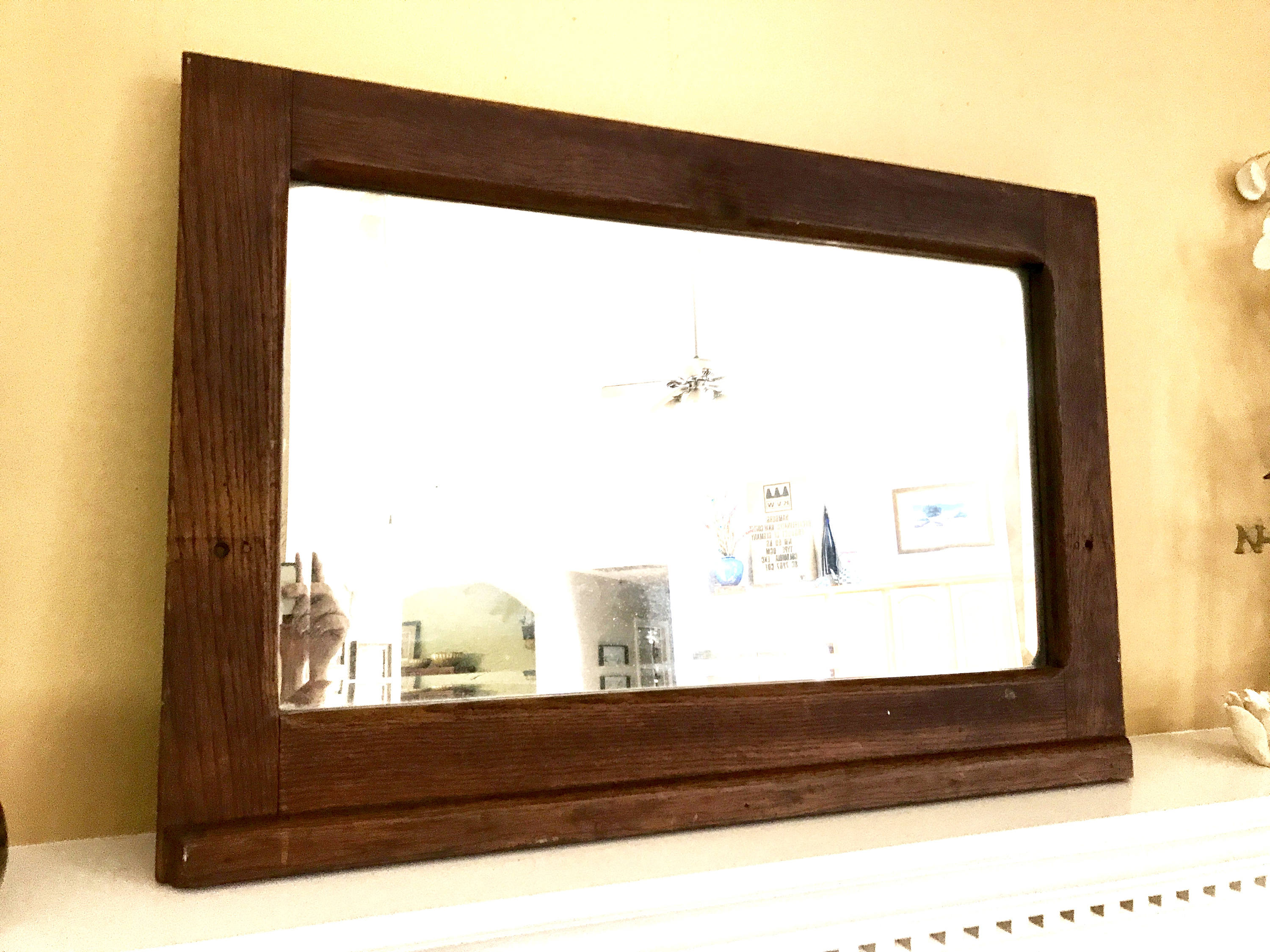 Antique Wood Framed Mirror | Patina Beveled Mirror | Distressed Wood Frame Mirror | Farmhouse decor | Hanging Framed Mirror | Mantel Mirror