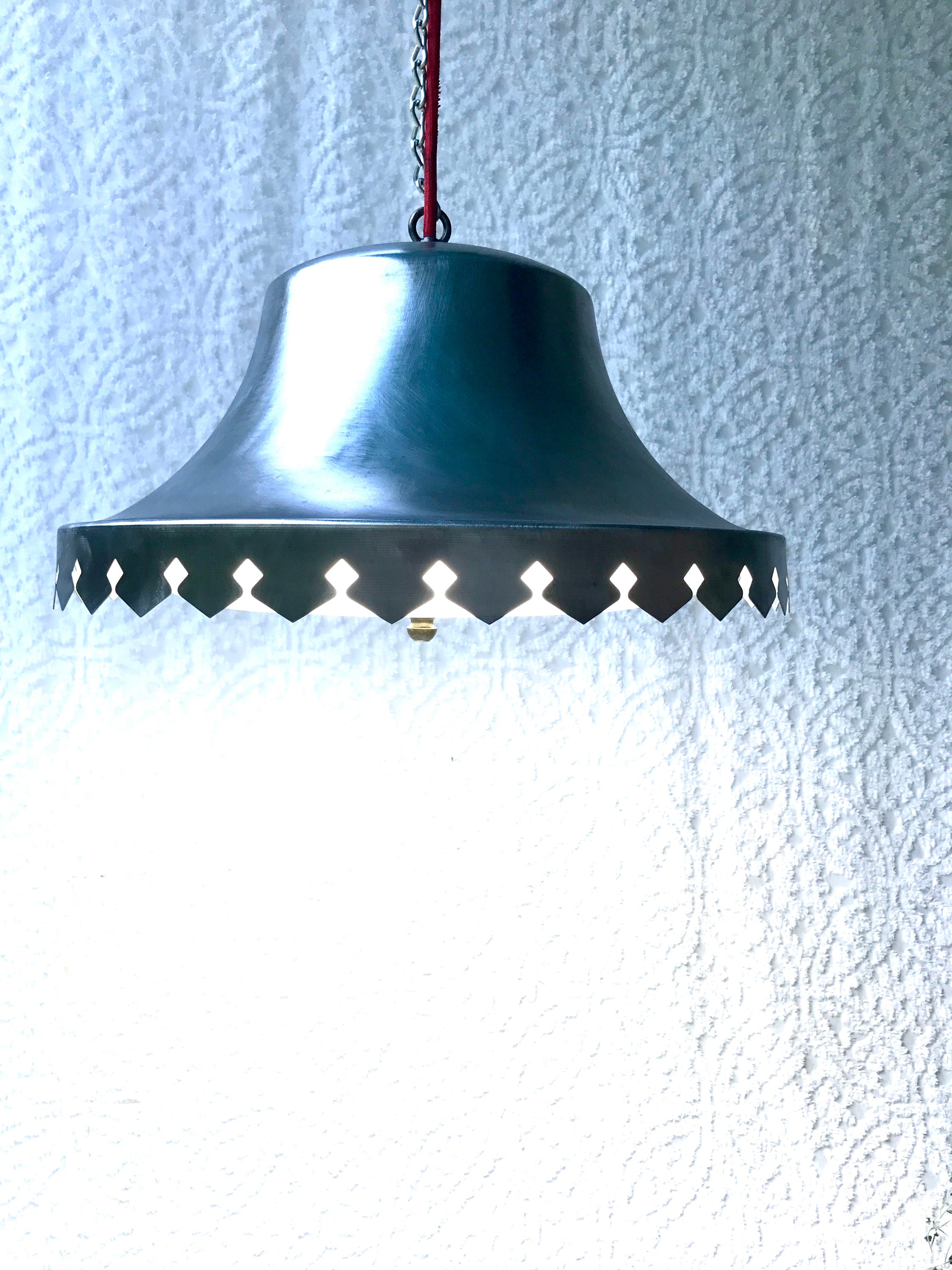 Mid Century Modern Pendant Lamp | Raw Metal Pendant Light | Metal Upcycled Swag Lamp | Industrial Chandelier | Steampunk Style Pendant Light