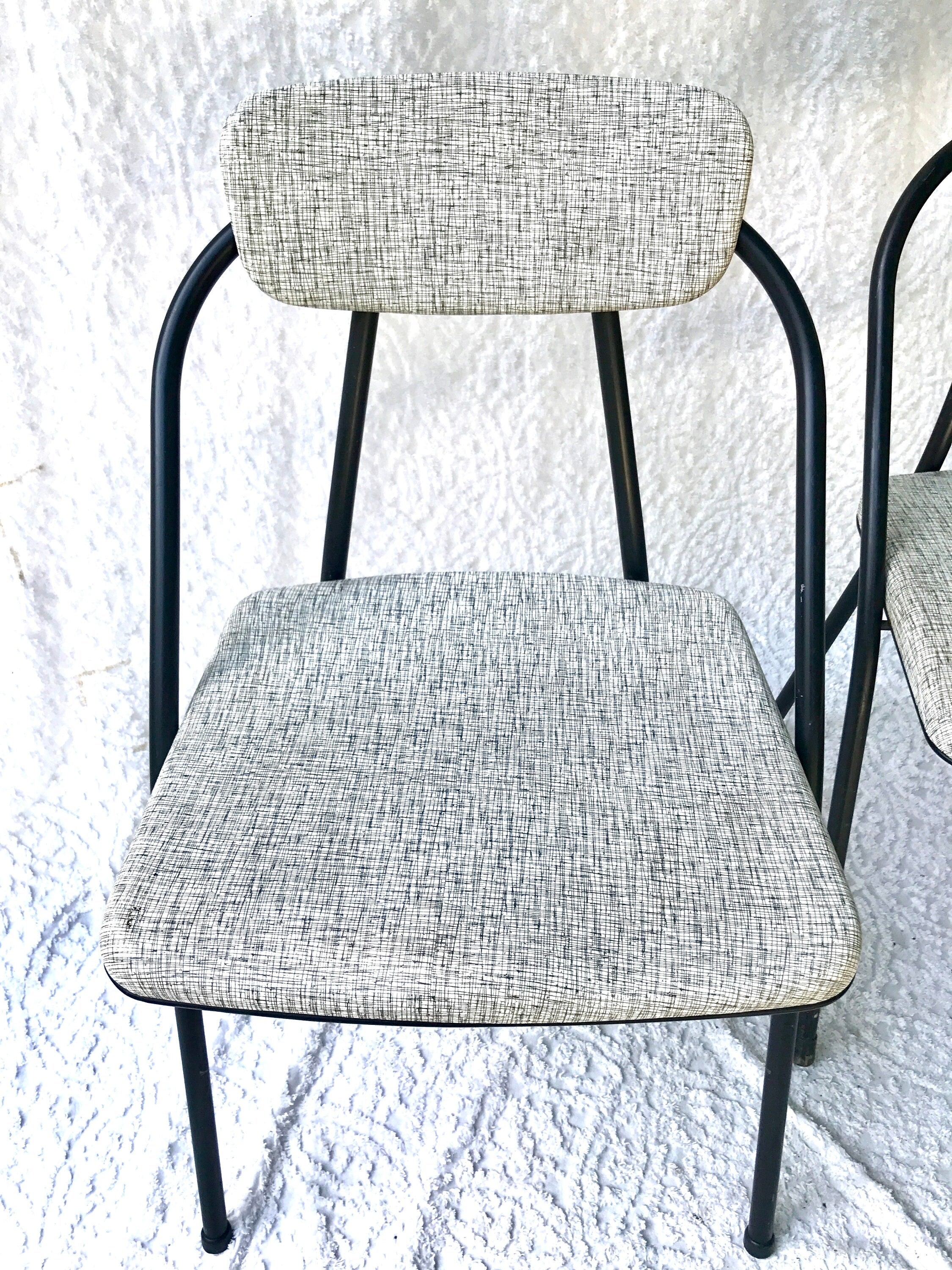 Pair of Hamilton Cosco Folding Chairs | Cosco Stylaire Padded Metal Folding Chairs |Matching Industrial Folding Chairs | Mid Century Atomic