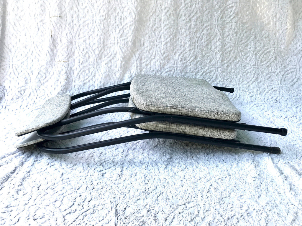 Pair of Hamilton Cosco Folding Chairs | Cosco Stylaire Padded Metal Folding Chairs |Matching Industrial Folding Chairs | Mid Century Atomic
