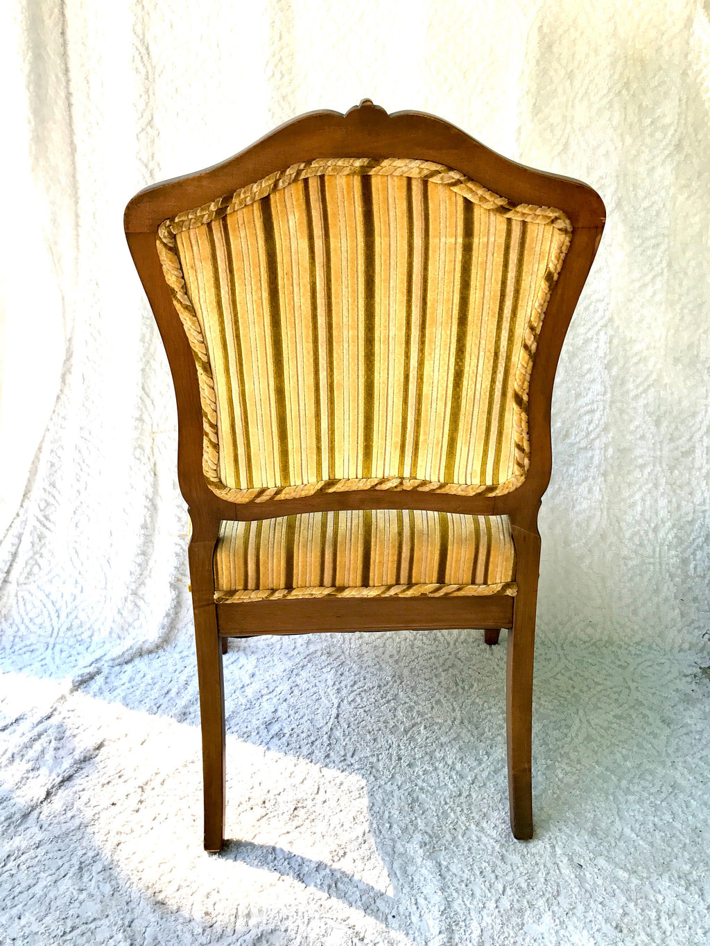 Yellow Striped  Louis XV Arm Chair | Antique French Style Arm Chair | Victorian Style Open Arm Chair | Fauteuil Style Chair | Upholstery Accent Chair