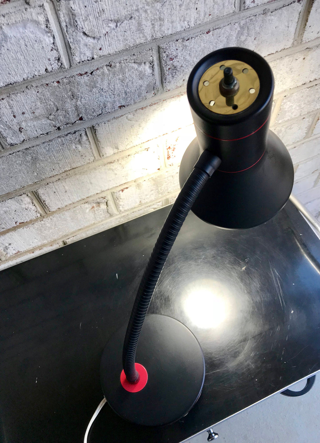 Vintage Black And Red Gooseneck Lamp | Bullet Desk Lamp | Metal Goose Neck Lamp | Retro Style Desk Lamp | Atomic Task Lamp | Flexible Light