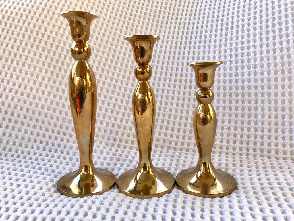Set of 3 Solid Brass Candlestick | 3 Brass Candles Sticks | Hollywood Regency Brass Candle Holders | Brass Candlesticks | Candle Holders