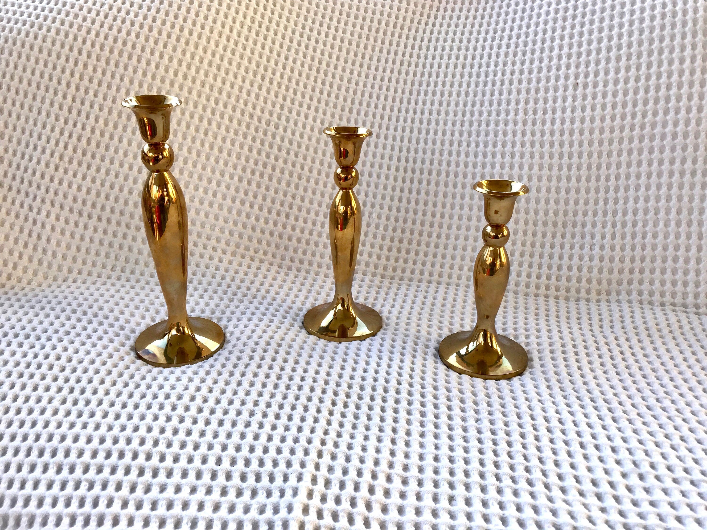 Set of 3 Solid Brass Candlestick | 3 Brass Candles Sticks | Hollywood Regency Brass Candle Holders | Brass Candlesticks | Candle Holders