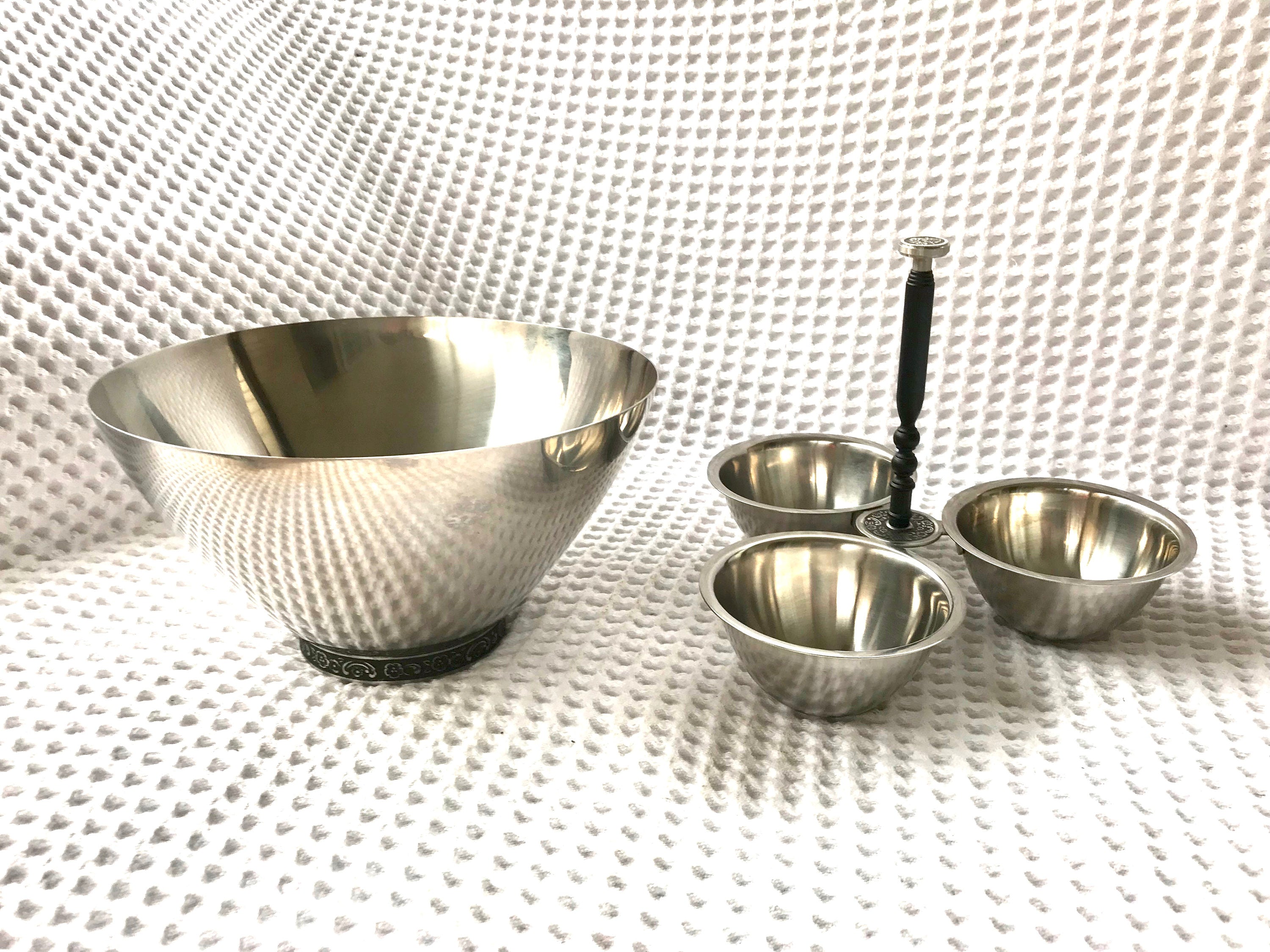 Vtg Oneida Stainless Steel Bowl and Serving Tray | Stainless Relish Dish and Salad Bowl | Metal Ice Bucket and Condiment Tray | MCM Bowl