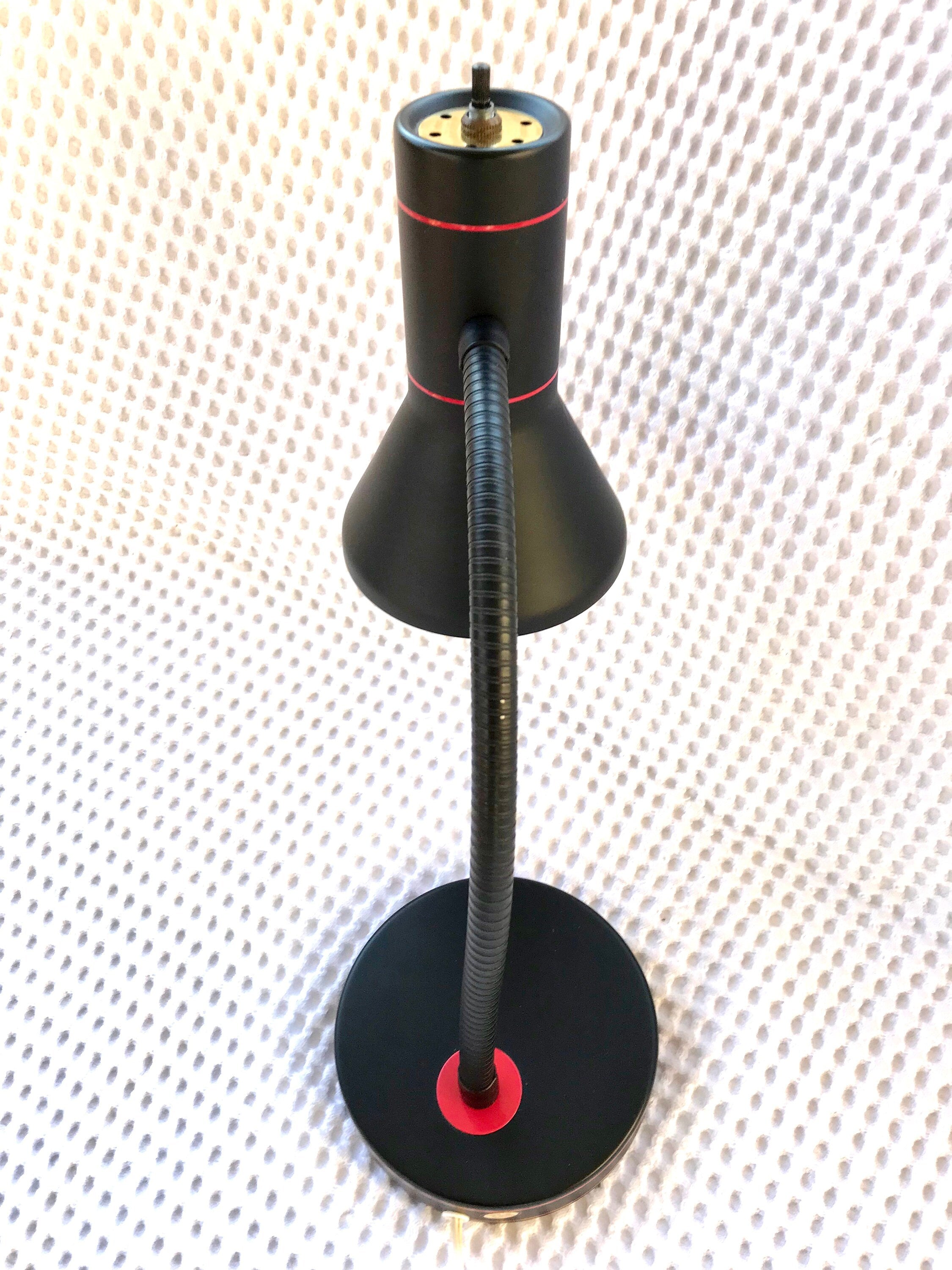 Vintage Black And Red Gooseneck Lamp | Bullet Desk Lamp | Metal Goose Neck Lamp | Retro Style Desk Lamp | Atomic Task Lamp | Flexible Light