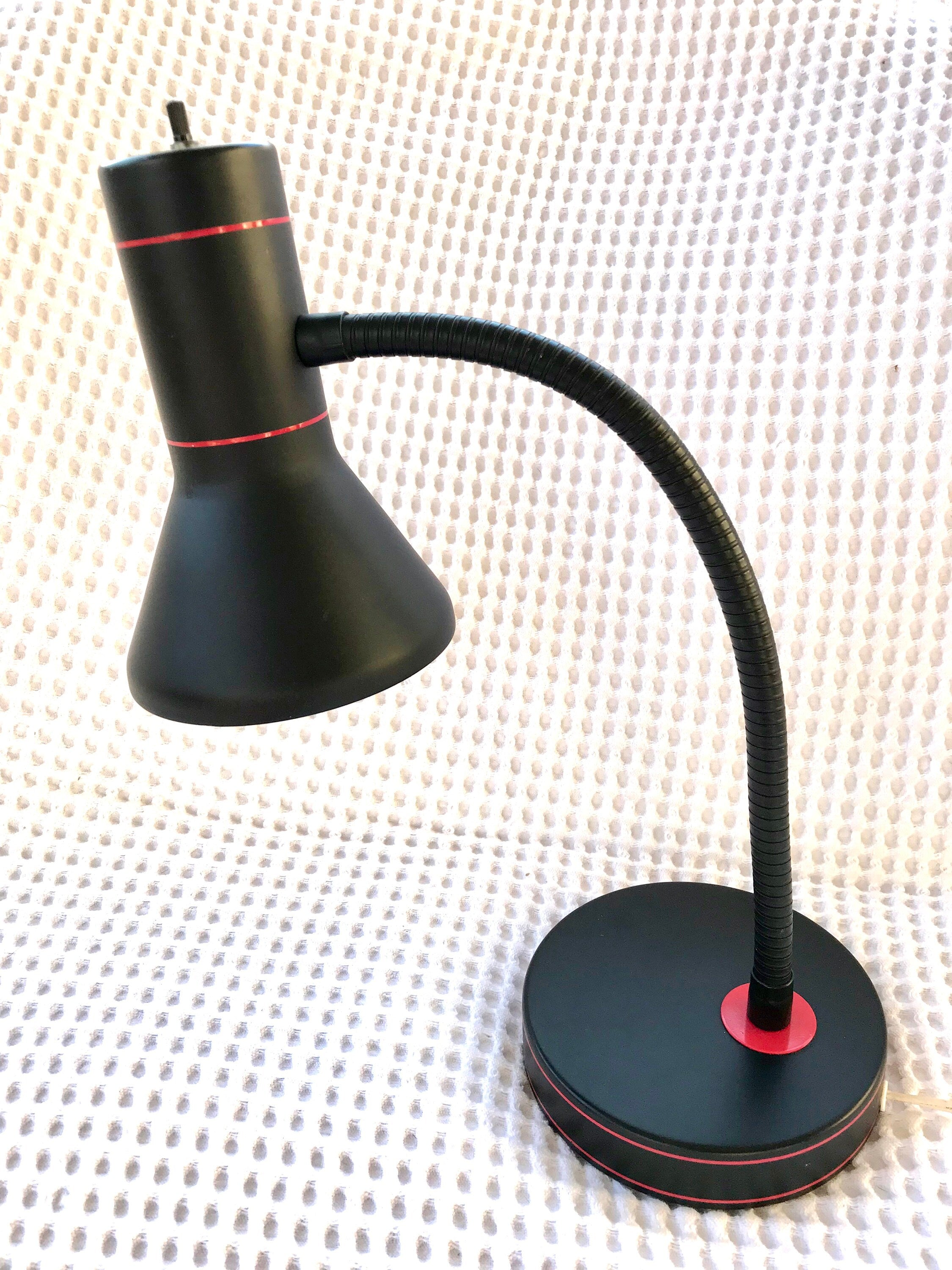 Vintage Black And Red Gooseneck Lamp | Bullet Desk Lamp | Metal Goose Neck Lamp | Retro Style Desk Lamp | Atomic Task Lamp | Flexible Light