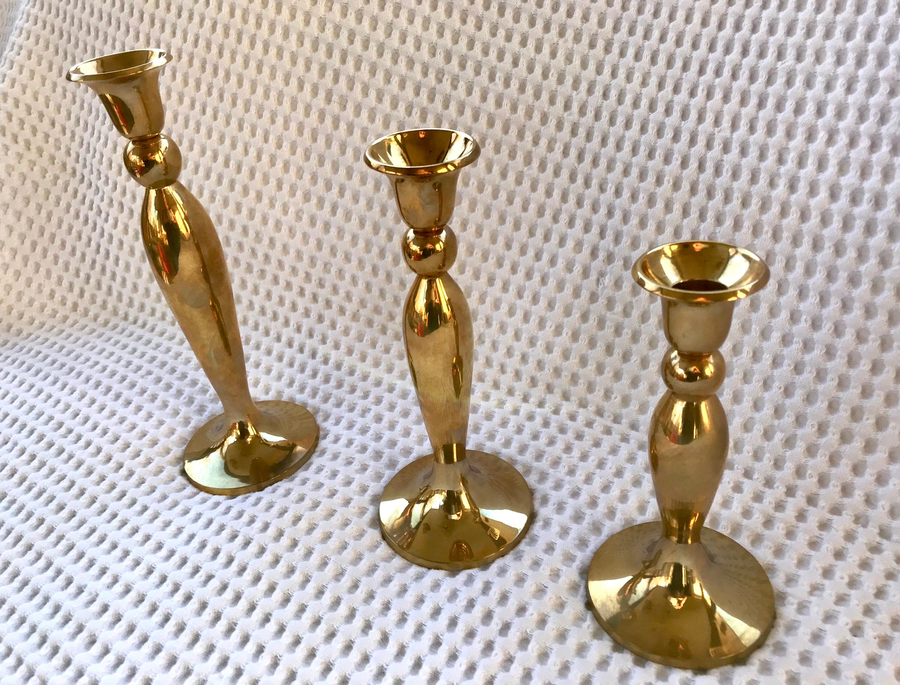 Set of 3 Solid Brass Candlestick | 3 Brass Candles Sticks | Hollywood Regency Brass Candle Holders | Brass Candlesticks | Candle Holders