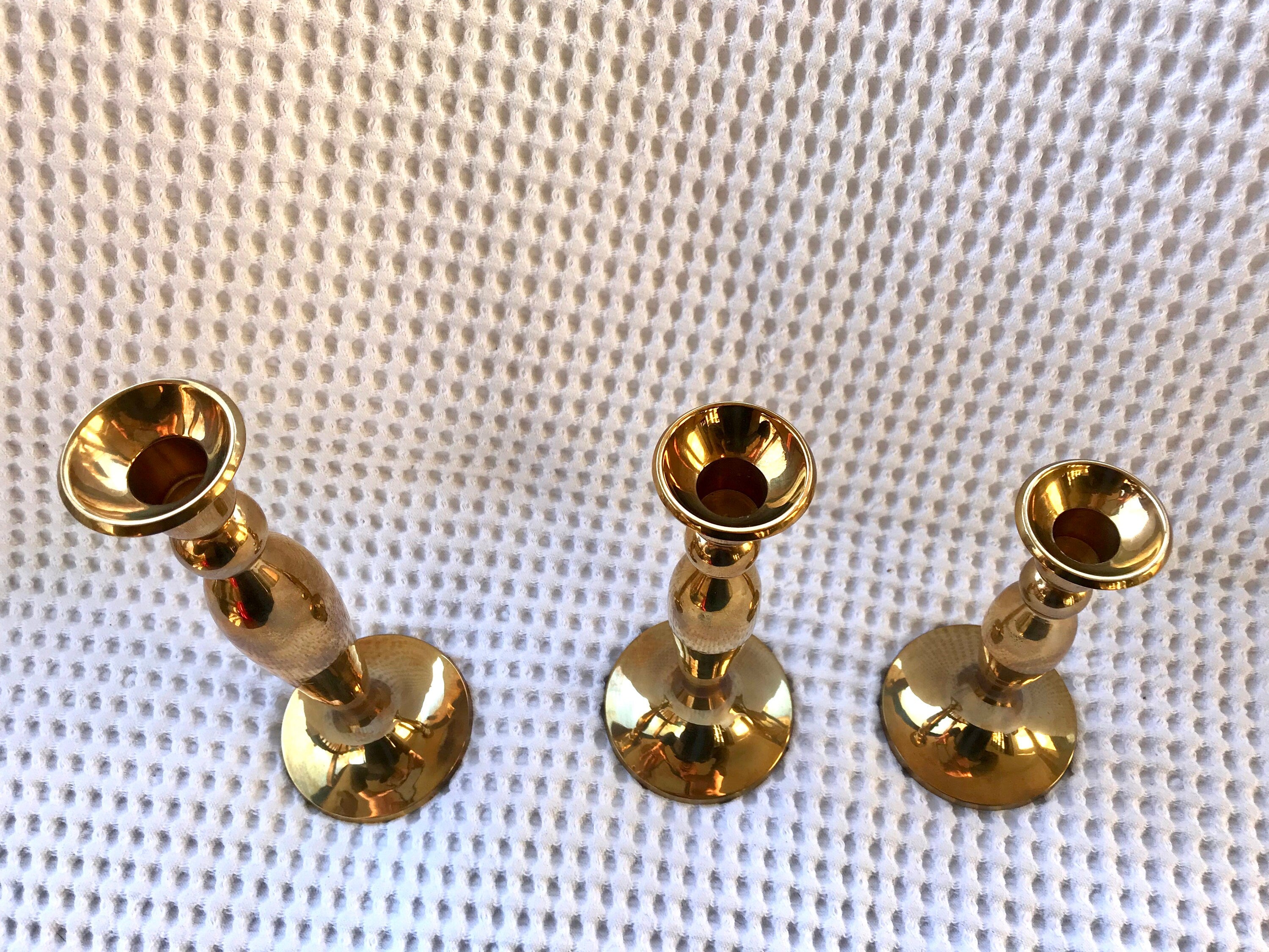 Set of 3 Solid Brass Candlestick | 3 Brass Candles Sticks | Hollywood Regency Brass Candle Holders | Brass Candlesticks | Candle Holders