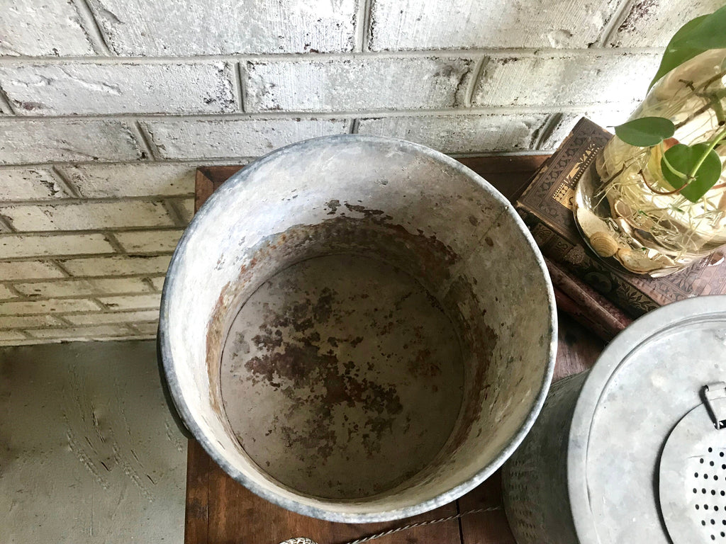 Rustic Minnow Bucket | Metal Bait Bucket with Net | Two Piece Minnow Bucket | Repurposed Planter | Display Bucket | Fishing Decor