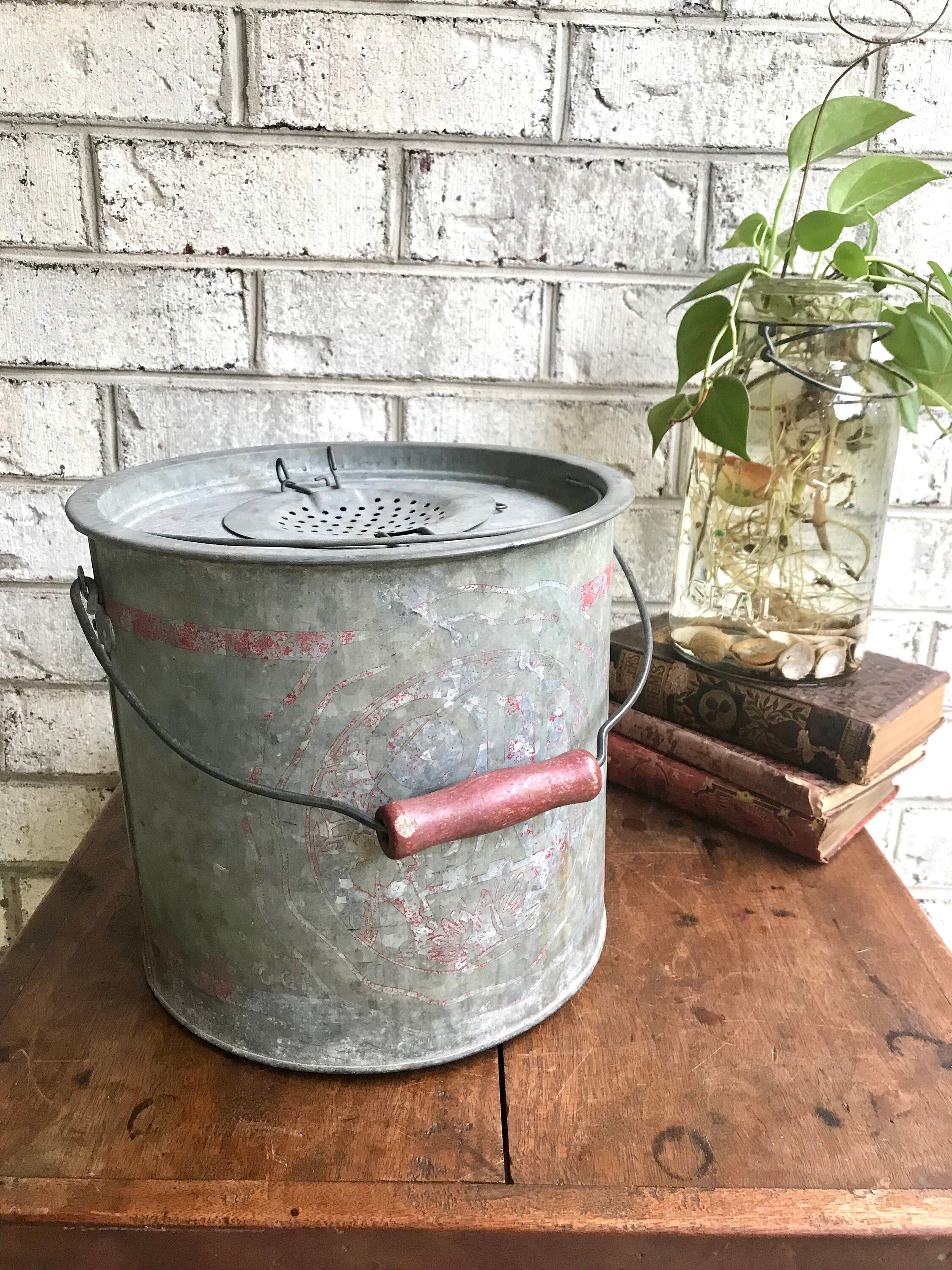Rustic Minnow Bucket | Metal Bait Bucket with Net | Two Piece Minnow Bucket | Repurposed Planter | Display Bucket | Fishing Decor