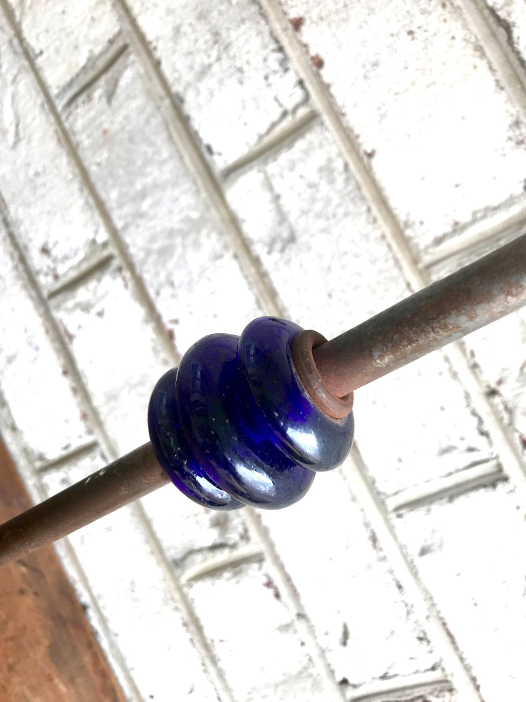 Vintage Iron Candle Stick | Rod Iron Candle Holder With Blue Glass Bead | Wrought Iron Candelabra | Bare Steel Twisted Metal Candle Stands