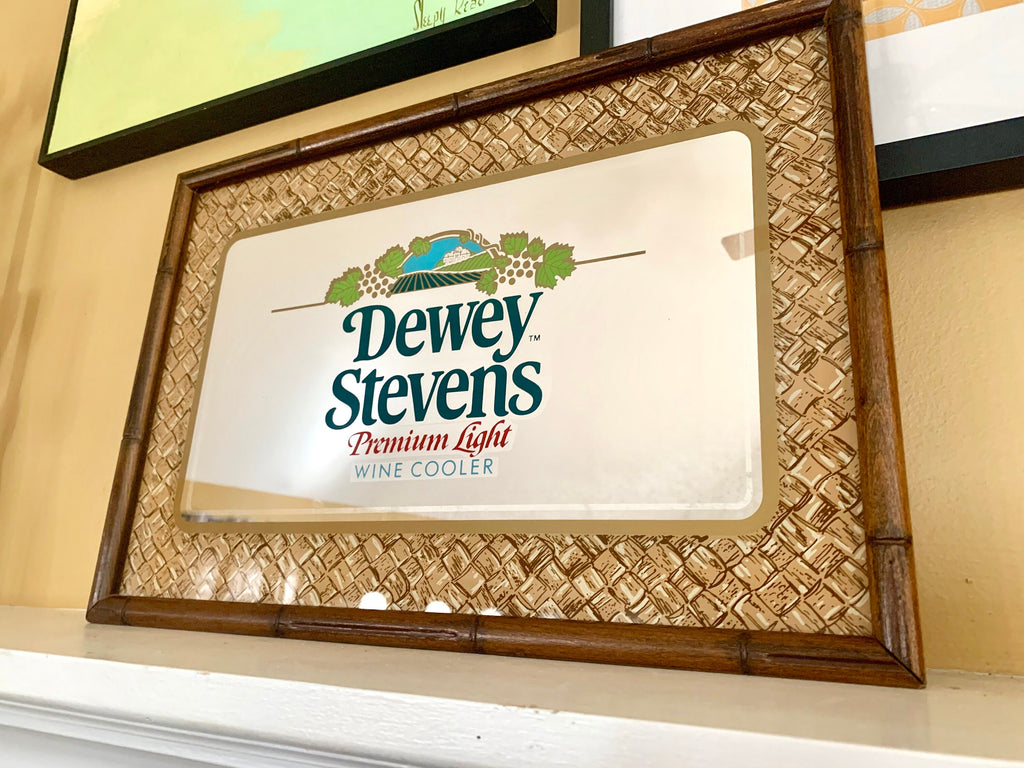 Dewey Stevens Mirror | Vintage Bar Mirror | Dewey Stevens Premium Light Wine Coolers Advertisement | Bar Collectibles | Man Cave