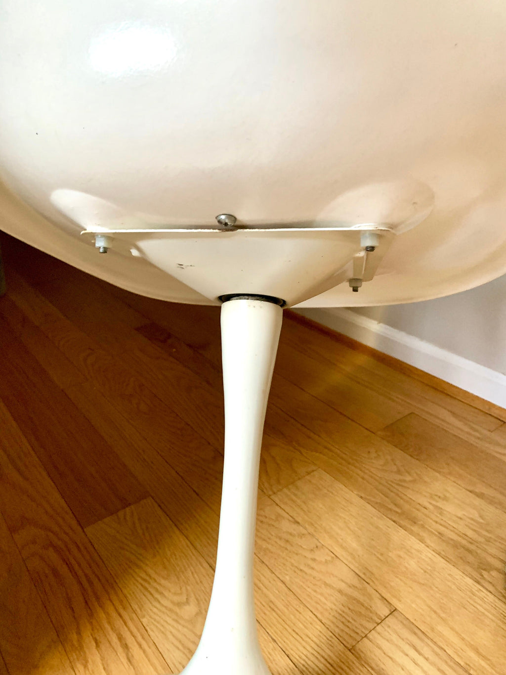 Vtg Pair White Tulip Chairs | MCM White Tulip Chairs with Gray Cushions | Mid Century Modern Tulip Swivel Chairs