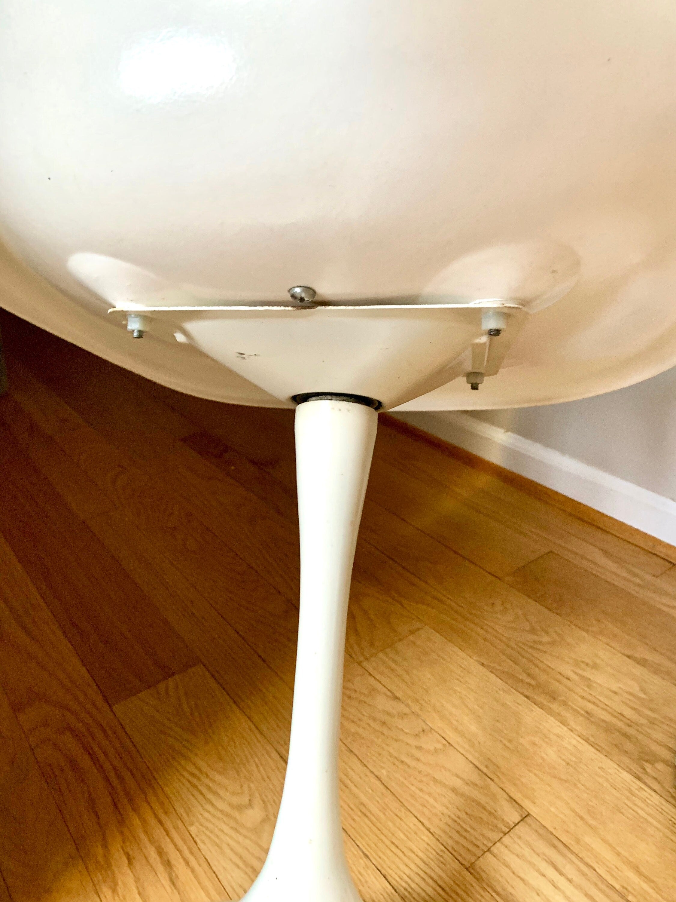 Vtg Pair White Tulip Chairs | MCM White Tulip Chairs with Gray Cushions | Mid Century Modern Tulip Swivel Chairs