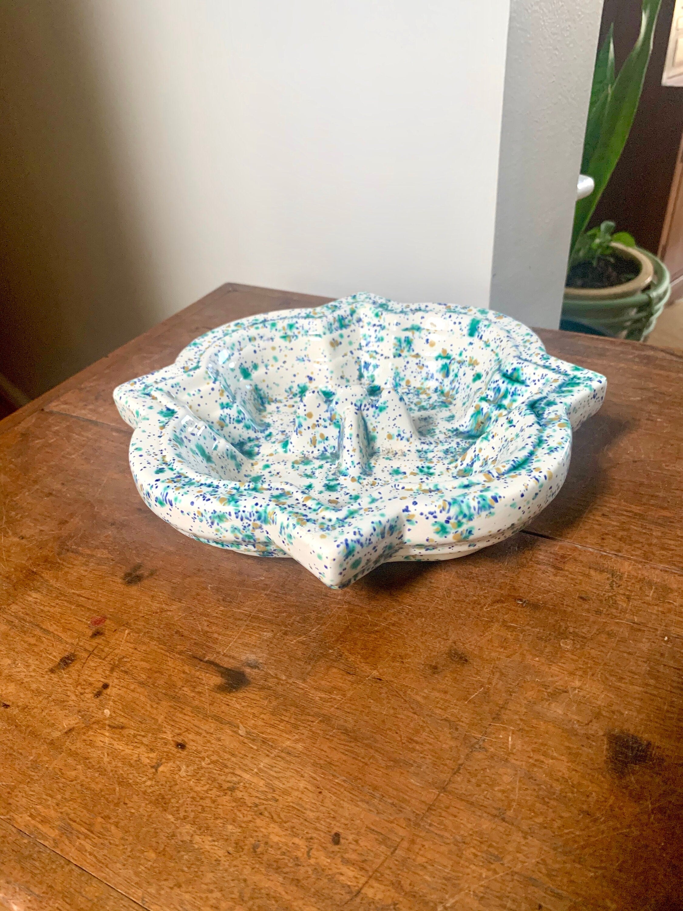 Mid Century Speckled Turquoise Ceramic Ashtray | Ceramic Ashtray | Retro Change Tray | Mid Century Modern Ceramic Dish | MCM Ashtray