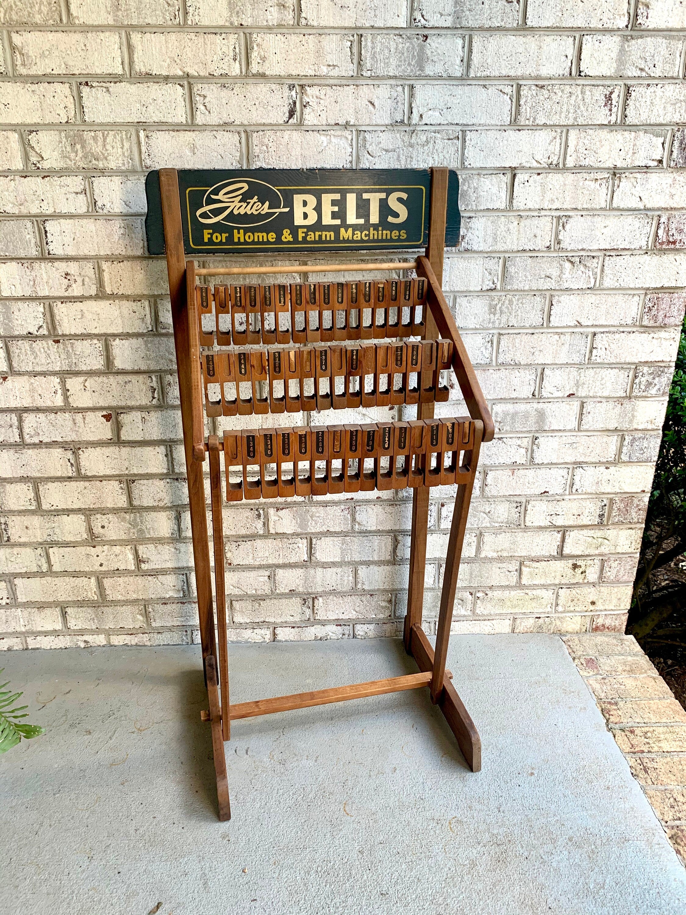 A Vintage Gates Belt Display | Gates Belt Display Store Rack | Automotive Display | Agricultural Display | Automotive Wood Display Rack