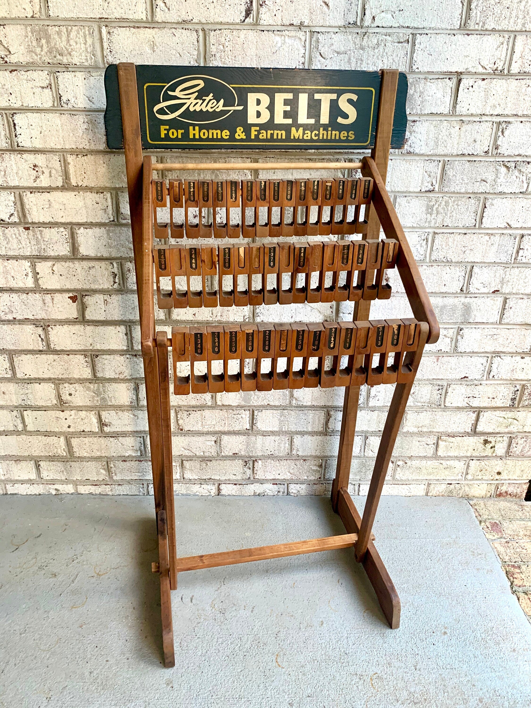 A Vintage Gates Belt Display | Gates Belt Display Store Rack | Automotive Display | Agricultural Display | Automotive Wood Display Rack