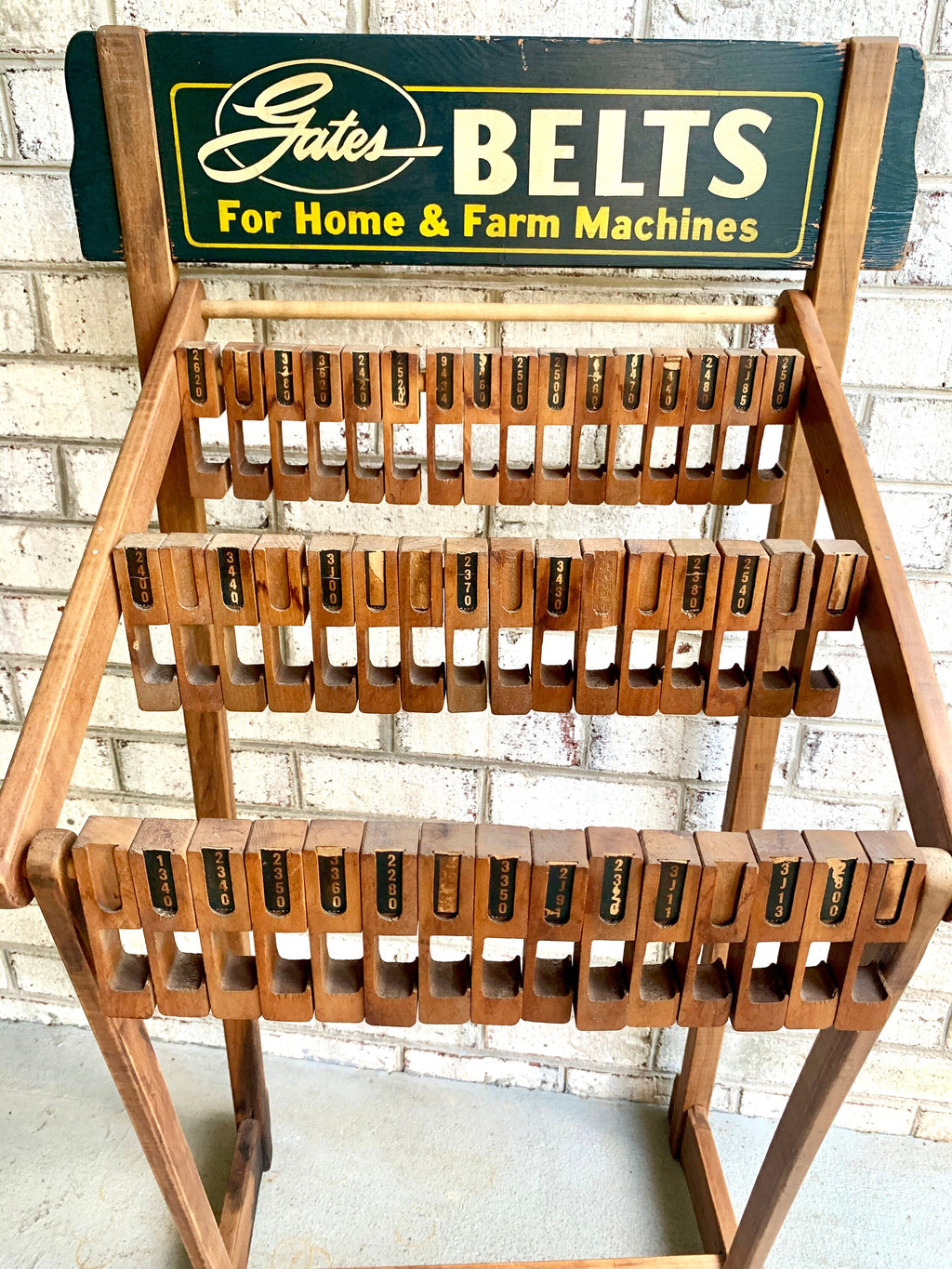 A Vintage Gates Belt Display | Gates Belt Display Store Rack | Automotive Display | Agricultural Display | Automotive Wood Display Rack