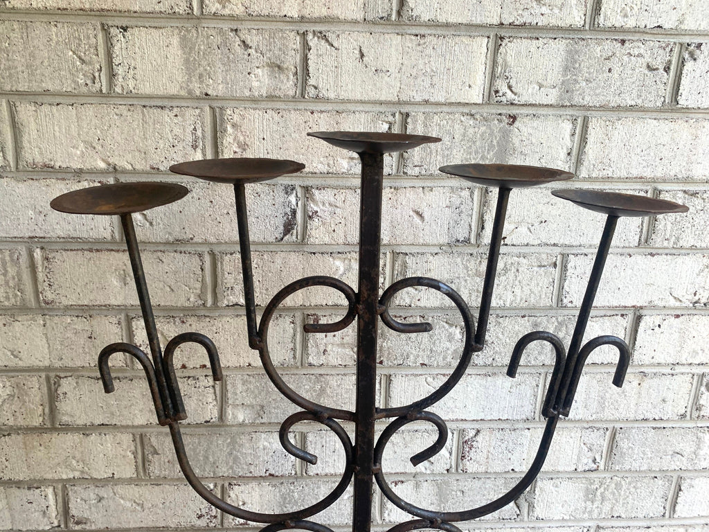 Antique Iron Candelabra | Primitive Candle Holder | Rustic Wrought Iron Candelabra | Medieval 5 Tier Centerpiece