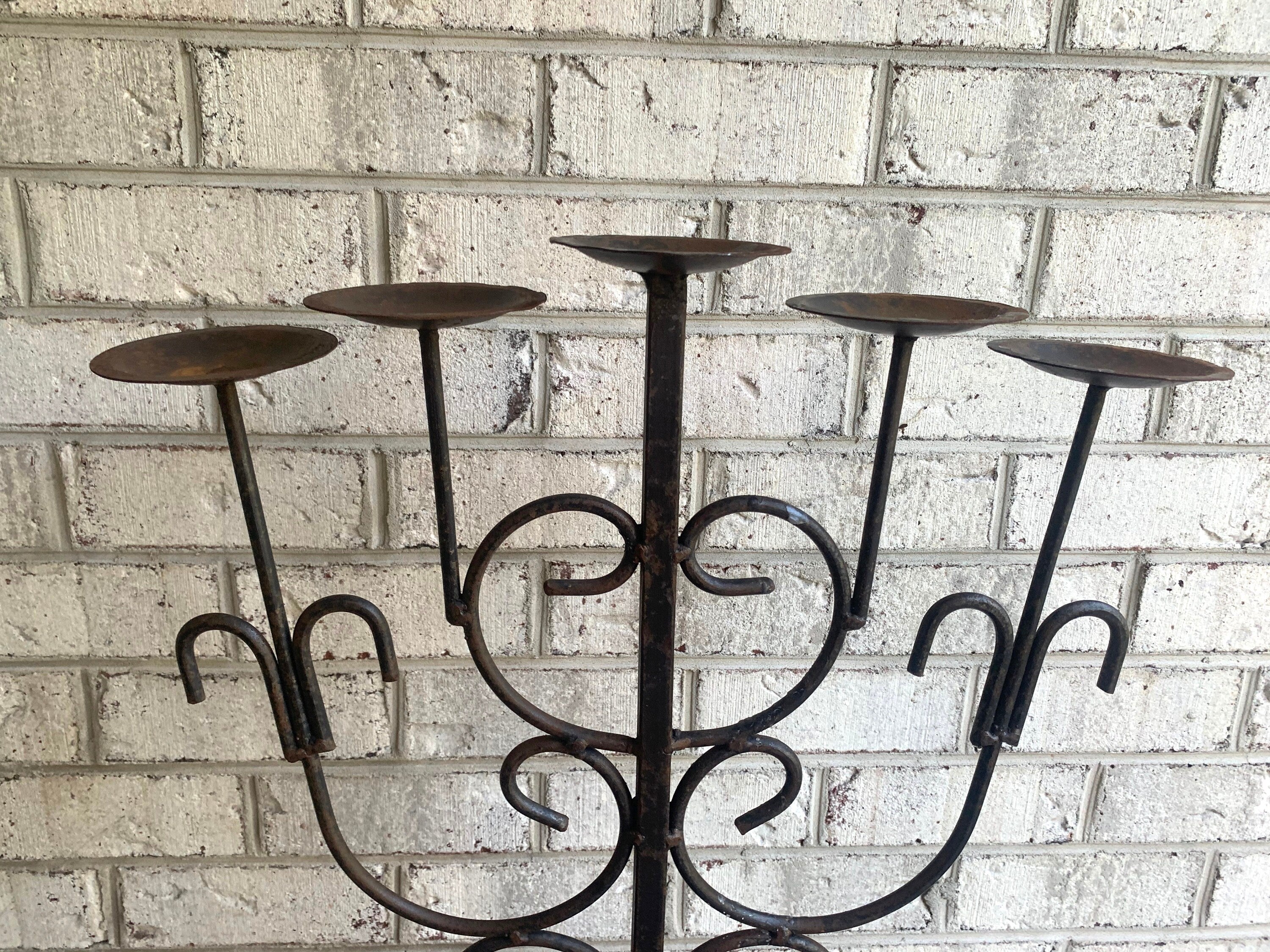 Antique Iron Candelabra | Primitive Candle Holder | Rustic Wrought Iron Candelabra | Medieval 5 Tier Centerpiece