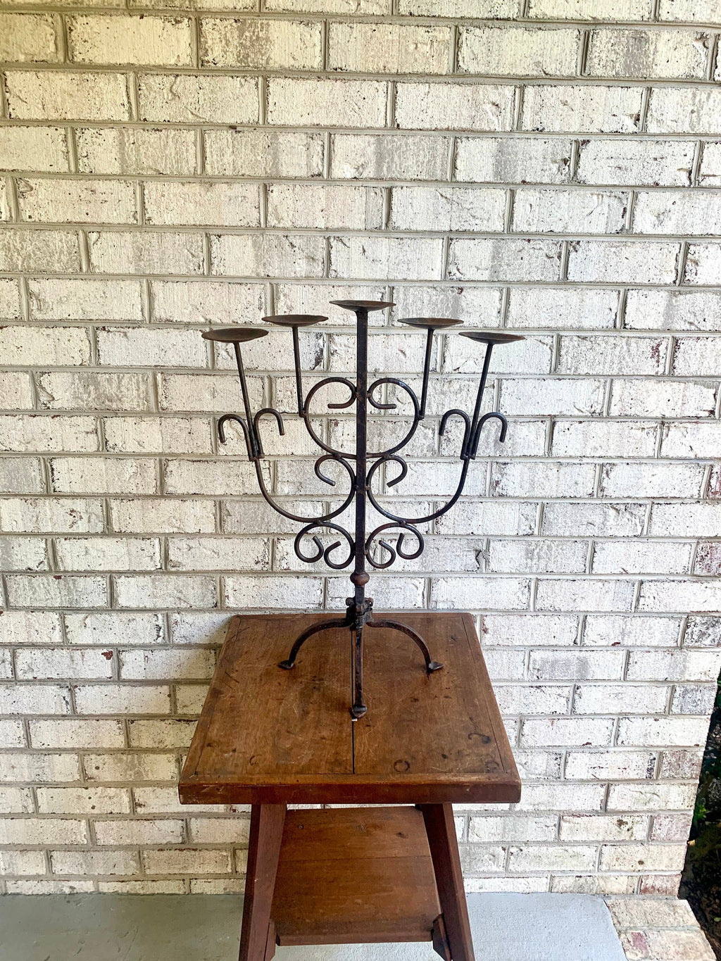 Antique Iron Candelabra | Primitive Candle Holder | Rustic Wrought Iron Candelabra | Medieval 5 Tier Centerpiece